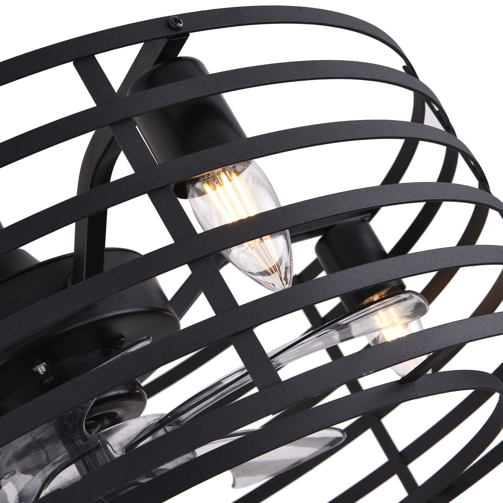 OUKANING 20-Inch Caged Ceiling Fan with Light and Remote Control, Industrial Bladeless Design, 5 Blades, 4 x E27 Bulb Base (Bulbs Not Included) - Perfect for Living Room, Bedroom, Kitchen, and Office Spaces