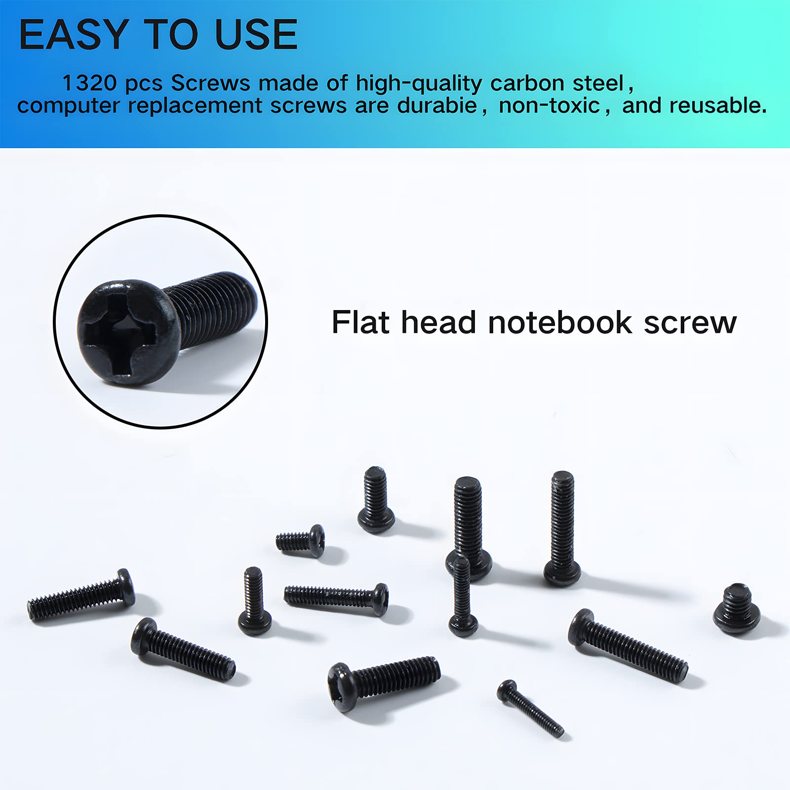 Zmbroll 1320Pcs Laptop Screws Kit - Black Pan Head for Notebook, Phone, Watch Repair
