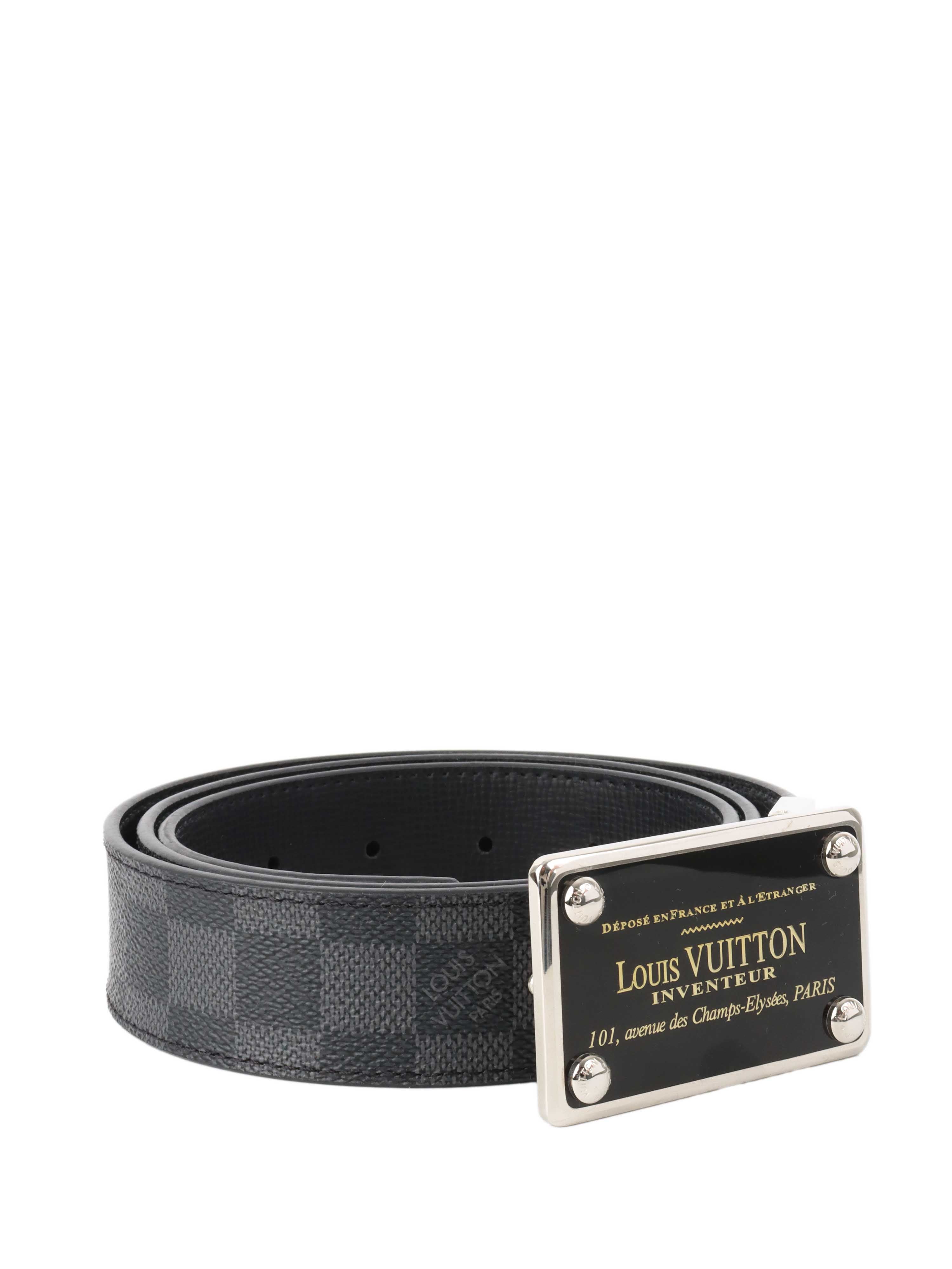 Louis Vuitton Damier Graphite Inventeur Belt for Men - Genuine Leather Dress Belt with LV Monogram - Perfect for Business, Formal & Casual Outfits