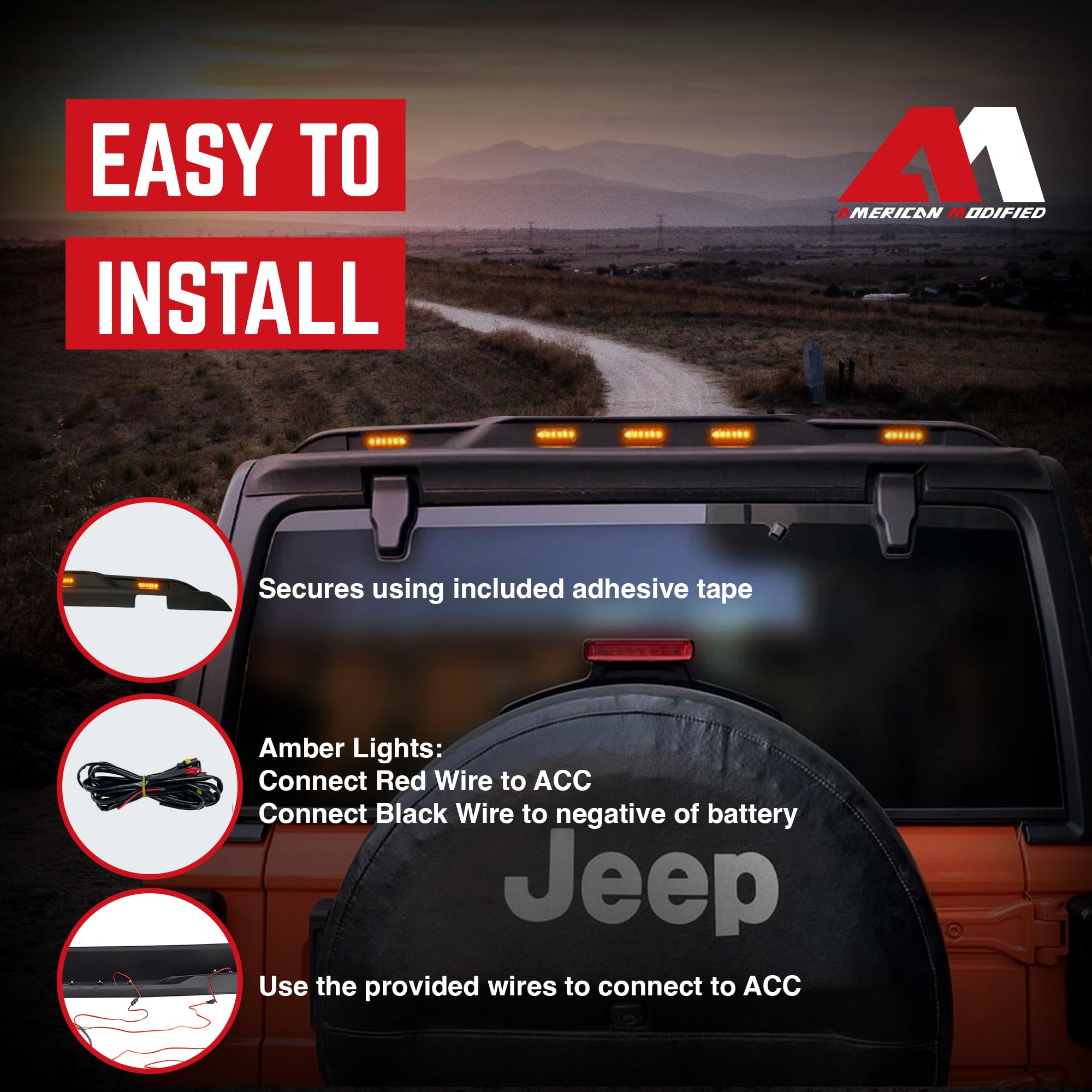 2018-2024 Jeep Wrangler JL Black Rear Roof Spoiler with Amber LED Lights | Aerodynamic Upgrade for Off-Road & Street Driving