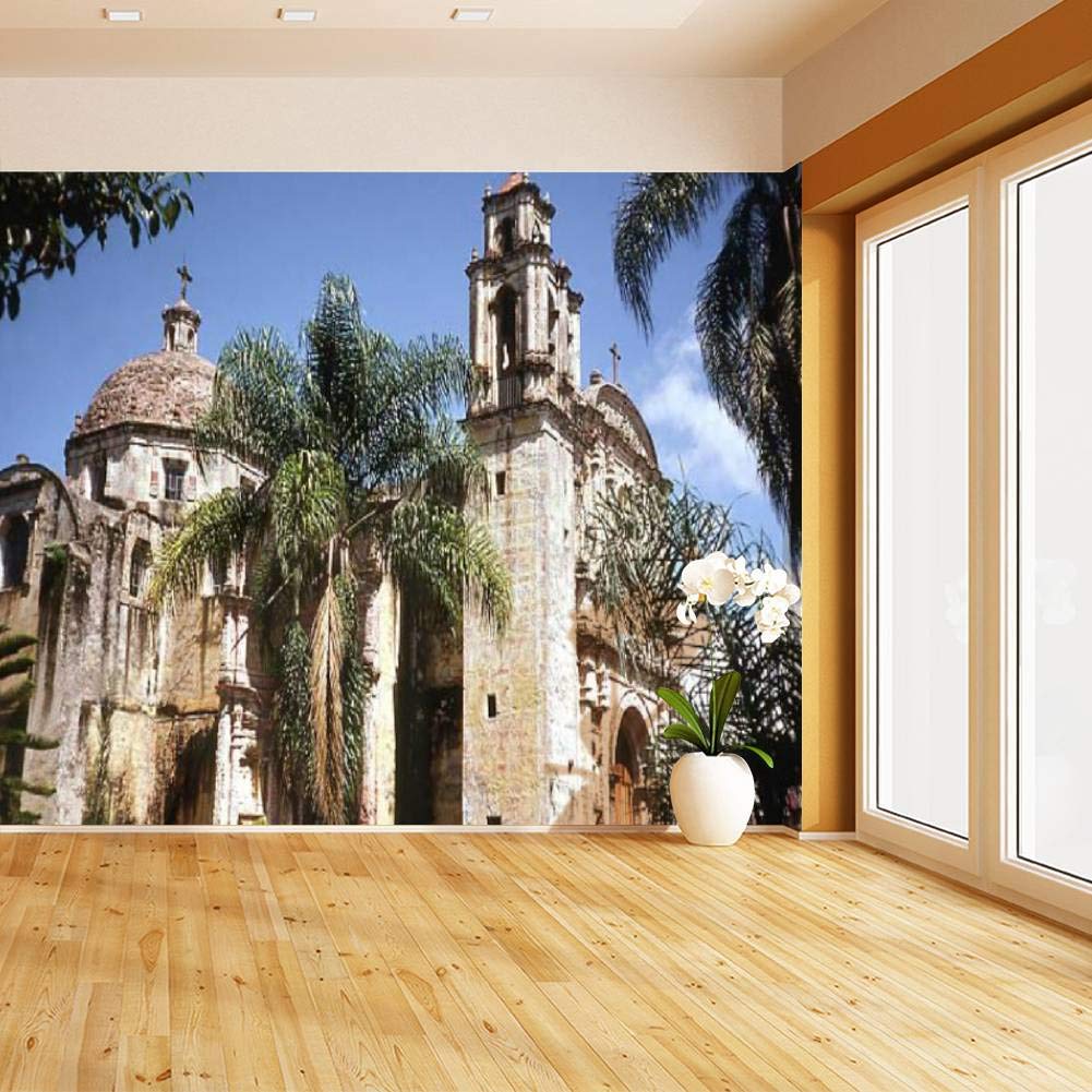 Peel and Stick Wallpaper - Cathedral Daytime Mural in Cuernavaca Mexico | Self-Adhesive Removable Vinyl Film for Walls | Large Wall Sticker for Home Decor, Living Room, Bedroom & Office