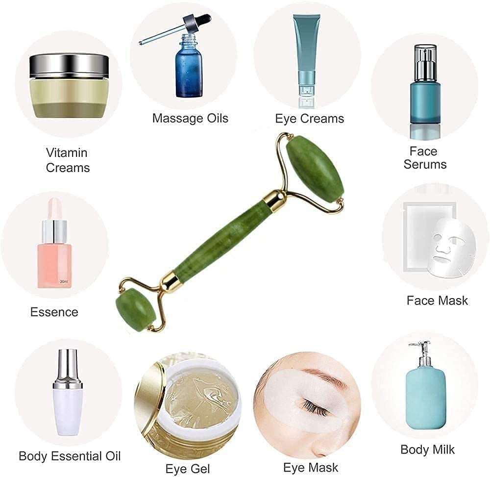 Natural Jade Roller & Gua Sha Set - ZYCOFORD Facial Massager for Women & Girls, Anti-Aging Skin Care Tool with Cooling Stone Roller (Pack of 1) | Perfect for Morning Routine, Night Skincare & Relaxation Therapy