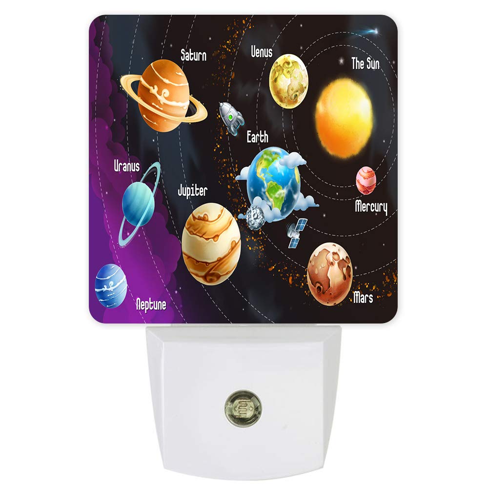 Solar System LED Night Lights - Auto Sensor Plug-in Night Lamps for Bedroom, Bathroom, Nursery (Planets Neptune Venus Mercury) - Perfect for Kids' Room Decor & Nighttime Safety Lighting