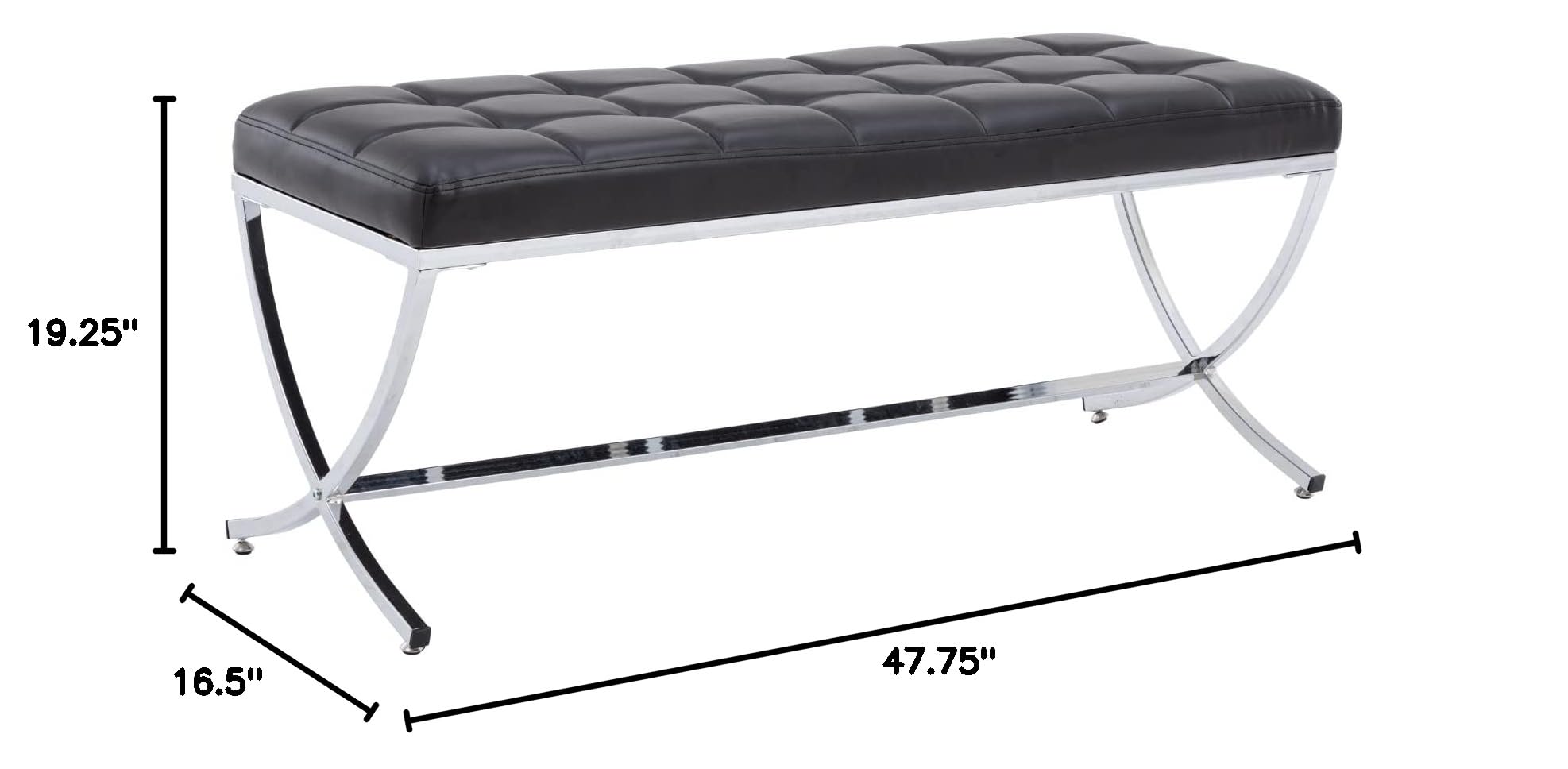 Modern Dining Bench with Button Tufted Ottoman & Metal Legs - Upholstered PU Faux Leather Footstool for Living Room, Entryway, Bedroom - Black | Perfect for Dining Tables, Hallway Seating & Bedroom Decor