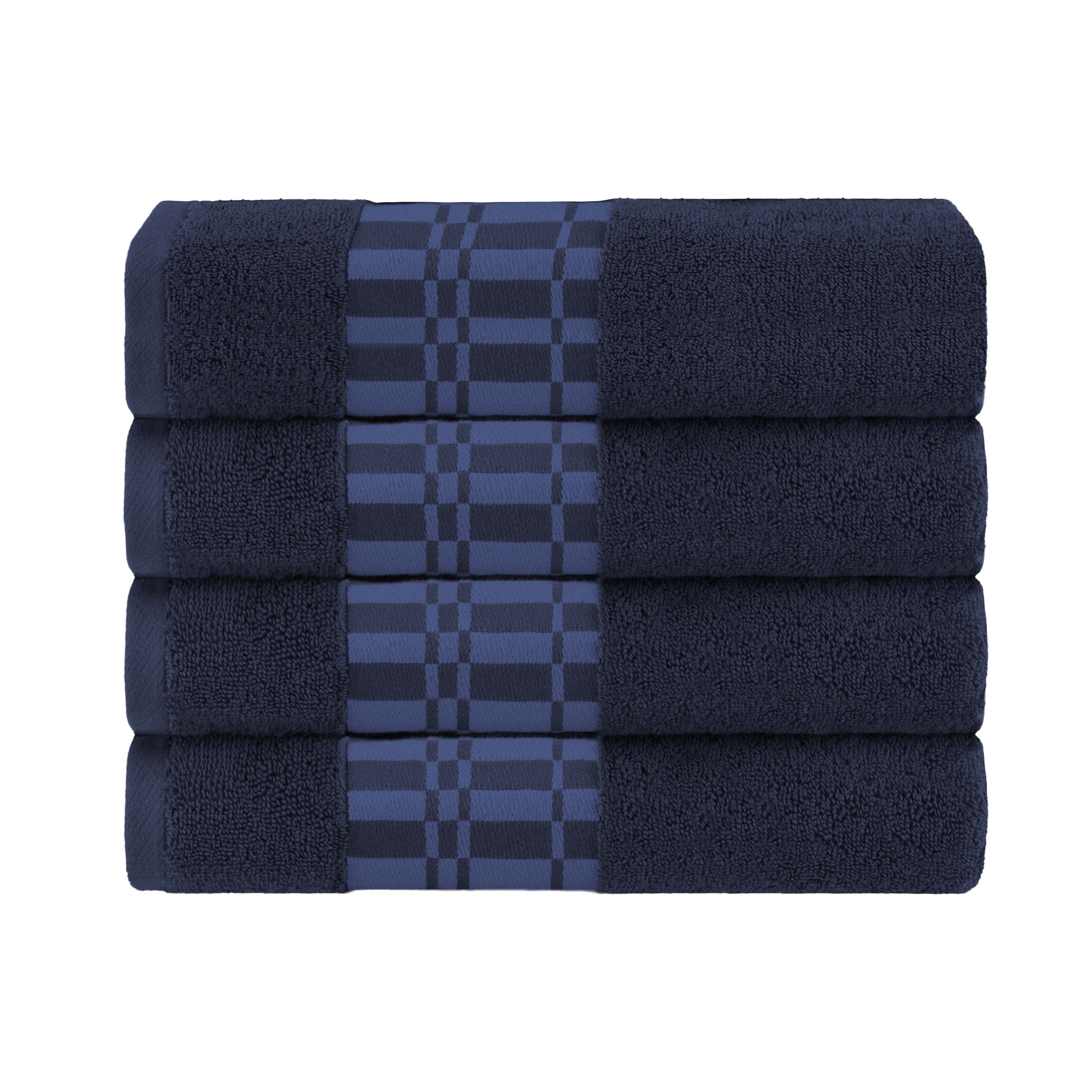 Larissa Cotton Geometric Embroidered Border Bath Towels Set of 4 - Soft Absorbent Quick-Dry Bathroom Towels for Spa, Pool, Beach & Home Decor