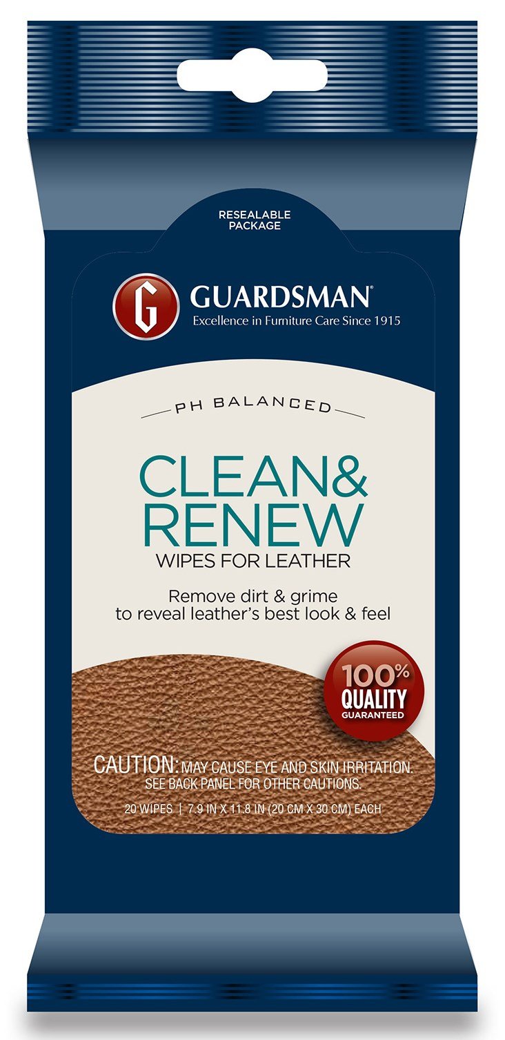 Guardsman Leather Cleaner Wipes for Car Seats, Furniture & Bags | Gentle Cleaning & Conditioning Wipes for Genuine & Faux Leather | Quick & Easy Leather Care Solution