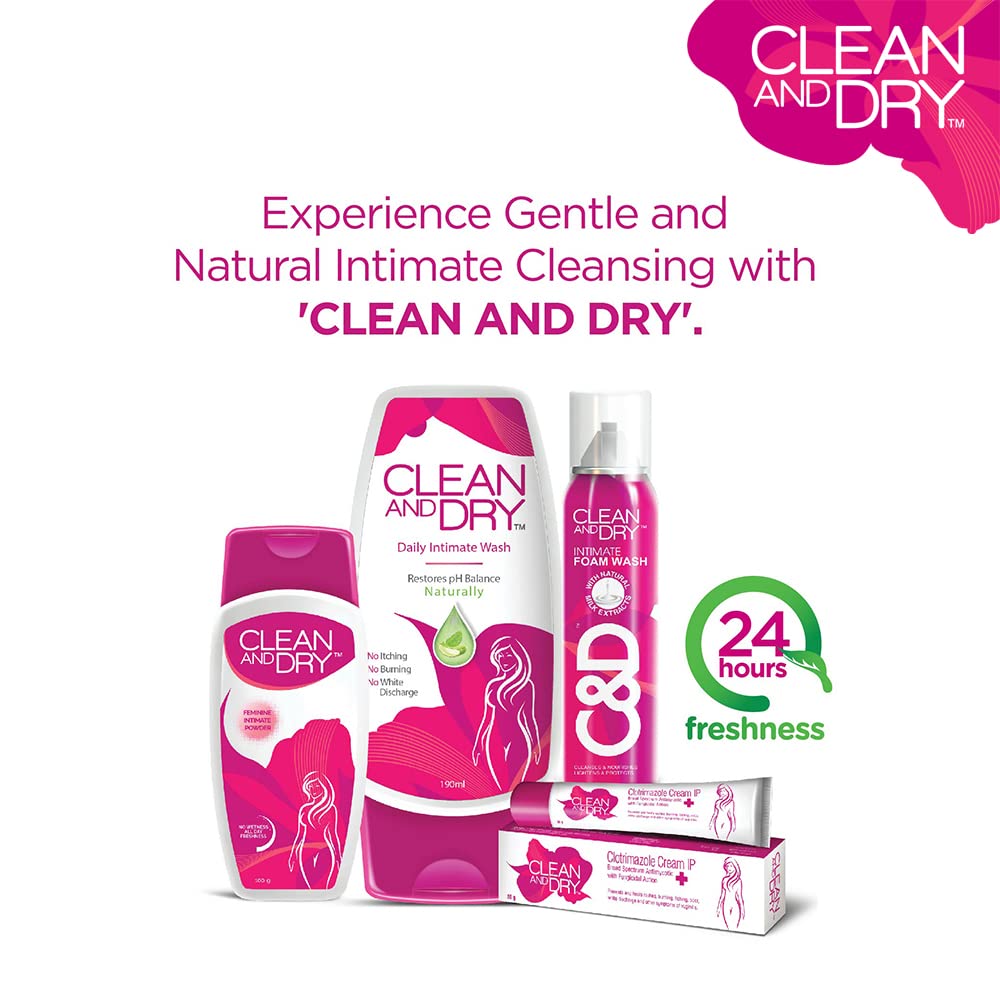Clean & Dry Intimate Wash for Women – pH Balanced Vaginal Hygiene Wash, Antibacterial & Soothing Formula for Daily Use, Prevents Itching & Infections, 190ml – Perfect for Sensitive Skin & Post-Workout Freshness