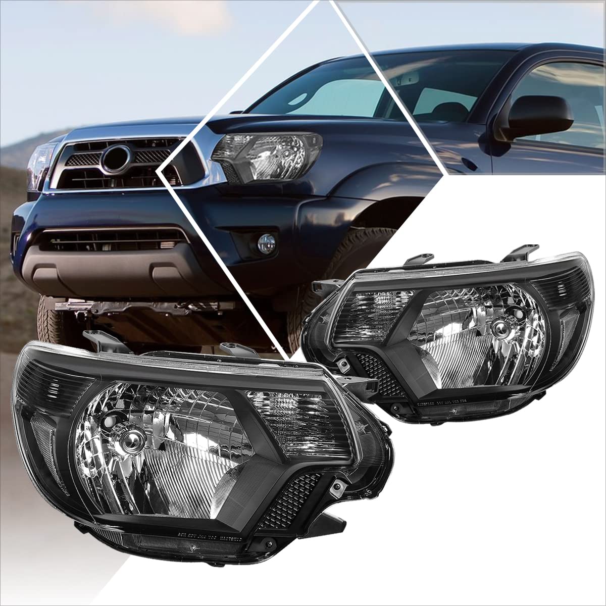 Pair of Black Housing Headlights with Clear Corner - Compatible with 2012-2015 Toyota Tacoma | Replacement Headlamp Assembly for Improved Night Driving Visibility