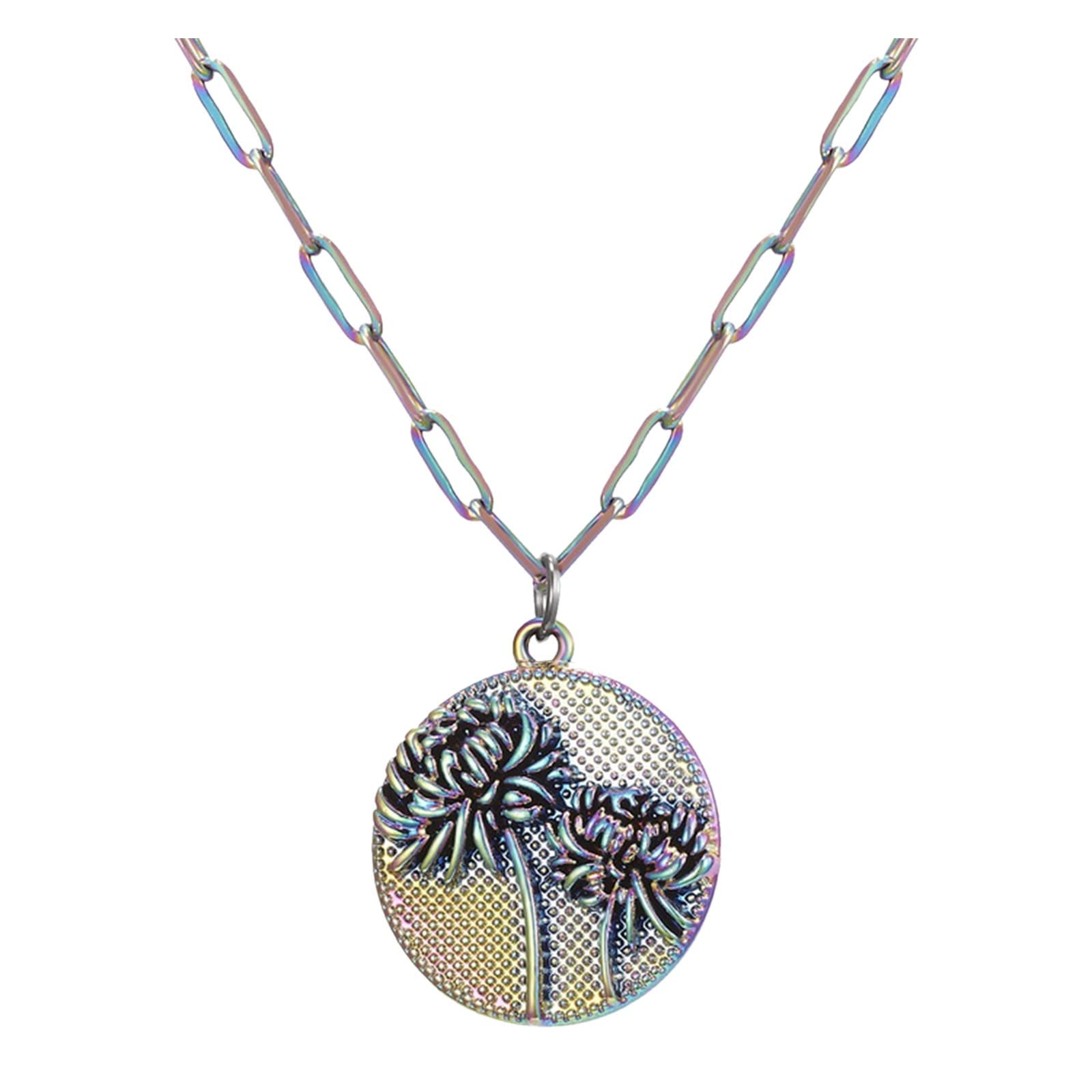 Colorful Flower Paper Necklace Chain - Coin Clip Clavicle Chain with Embossed Heart Locket - Elegant December Gift for Women, Perfect for Parties, Weddings & Date Nights