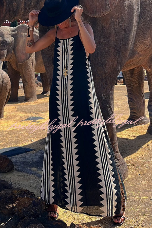 Stylish Ethnic Print Backless A-Line Maxi Dress for Women - Boho Chic Summer Beach Vacation & Party Outfit