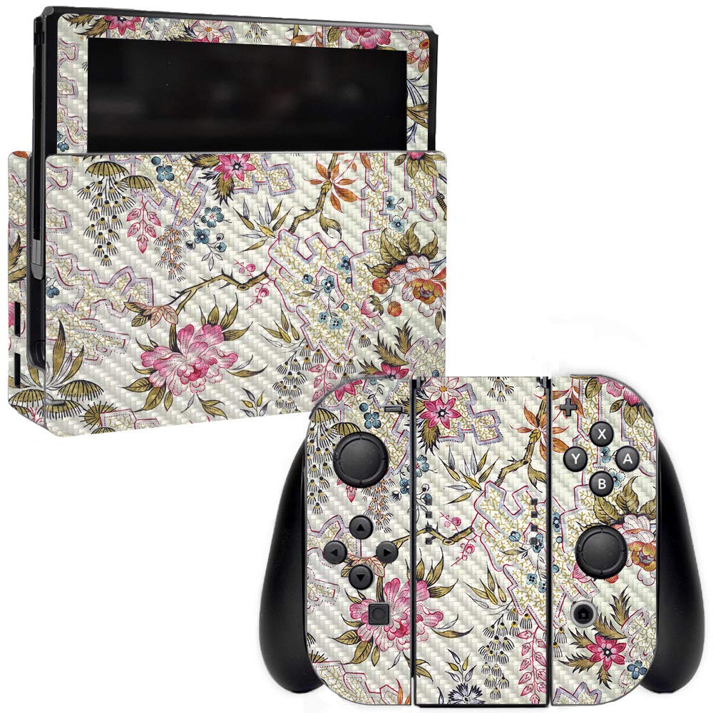 Premium Carbon Fiber Skin for Nintendo Switch - Floral Design | Protective & Durable Textured Cover | Easy to Apply & Remove | Made in USA | Perfect for Gaming, Travel & Customization