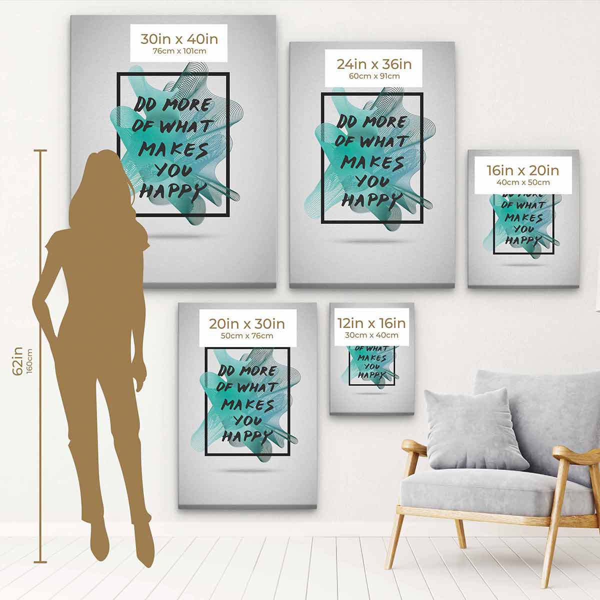 Turquoise 'Do More of What Makes You Happy' Inspirational Wall Art Canvas Print - 1056 - Perfect for Home Office Decor, Living Room & Bedroom Wall Decorations