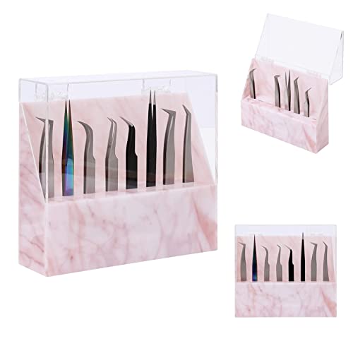 BUCICE 8-Hole Tweezers Stand Holder - Dust-proof Storage for Lash Extension Tools, Salon & Home Display Shelf for Tweezers (Pink) - Perfect for Eyelash Extensions, Beauty Salons & Home Organization