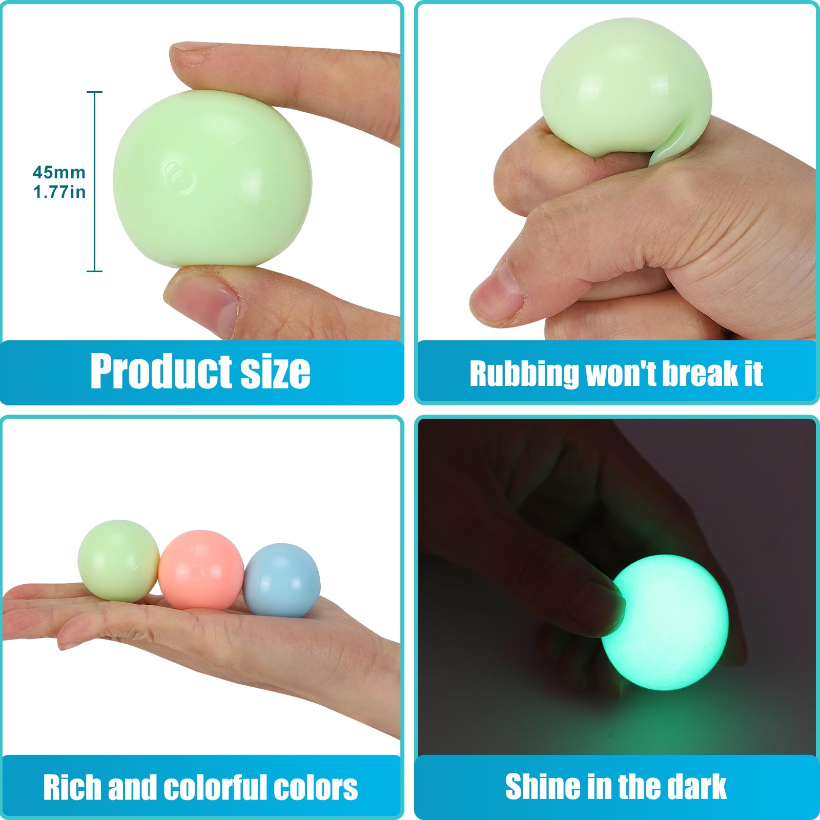 Glow in The Dark Sticky Ceiling Balls 3 Pack - Fun Stress Relief Toys for Kids & Adults - Perfect for Bedroom Decor, Party Favors and Sensory Play