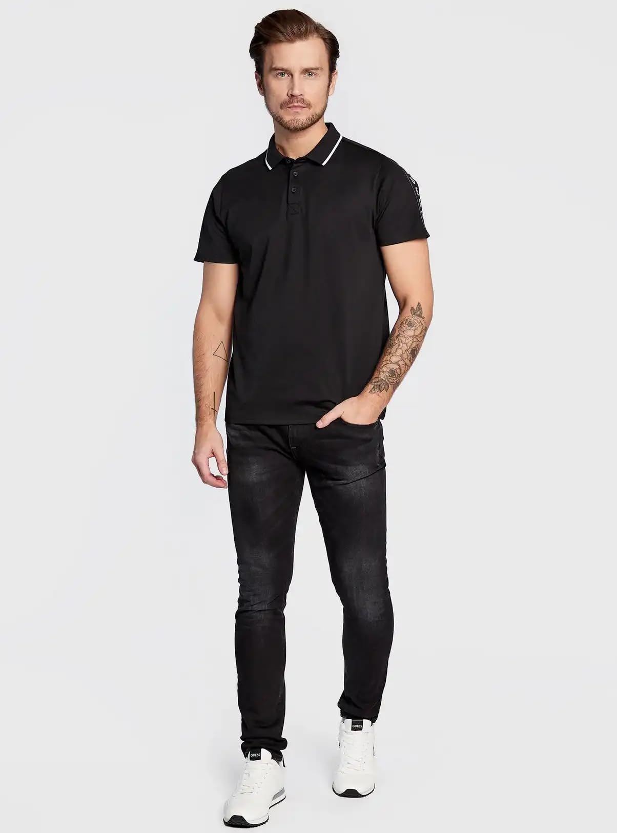 GUESS Men's Short Sleeve Polo Shirt - Classic Fit, Moisture-Wicking, Breathable Cotton for Casual & Business Wear - Perfect for Office, Golf & Summer Outings