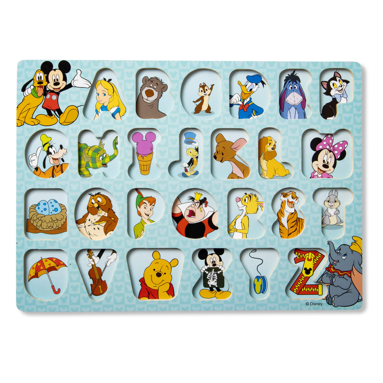 Disney Classic Wooden Alphabet Peg Puzzle - ABC Learning Toy for Toddlers & Kids - Perfect for Preschool Education, Montessori Learning & Early Childhood Development
