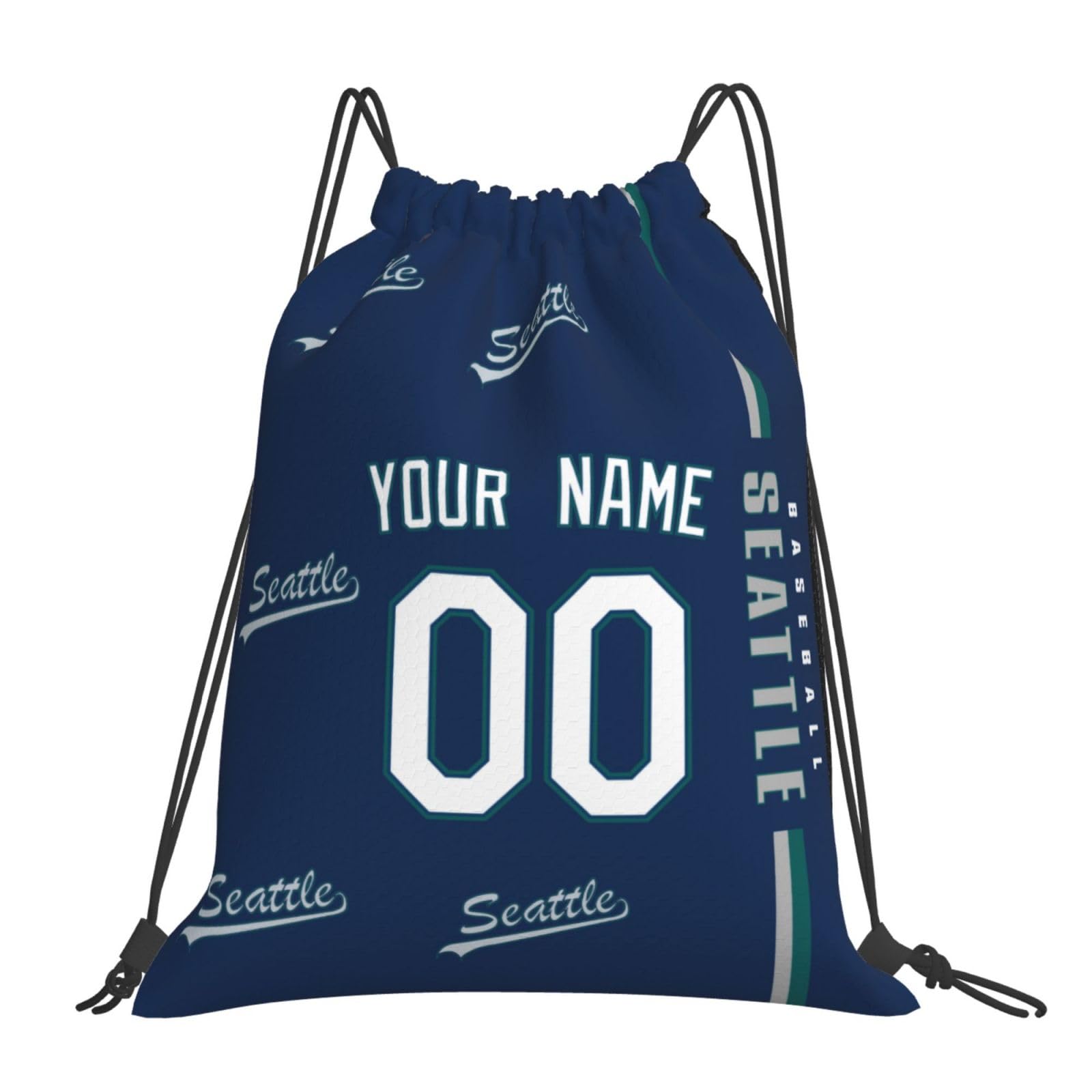 Custom Personalized Seattle Drawstring Backpack with Name & Number - Lightweight Travel Gym Sports Bag for Men Women Boys Girls - Perfect for School, Work, Hiking & Gifts