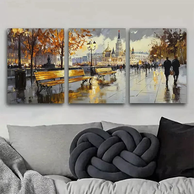 3-Piece Serene Romantic Autumn Cityscape Wrapped Wall Art Set - Framed Canvas 40x60cm (16x24in) - High Quality Print, 100% Australian Made, Ready to Hang - Perfect for Living Room, Bedroom & Office Decor