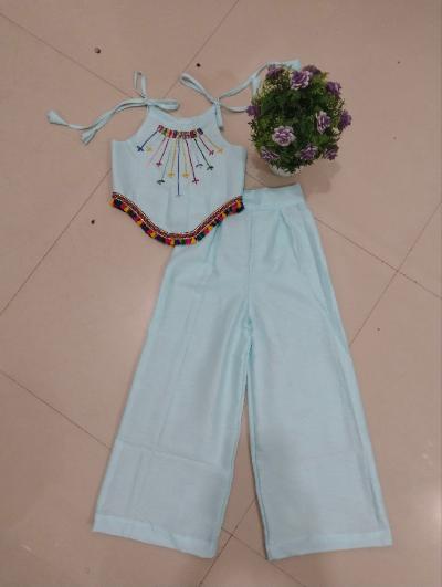 Stylish Kids White Khadi Halter Neck Top & Palazzo Set - Comfortable Ethnic Outfit for Girls - Perfect for Festivals, Parties & Special Occasions