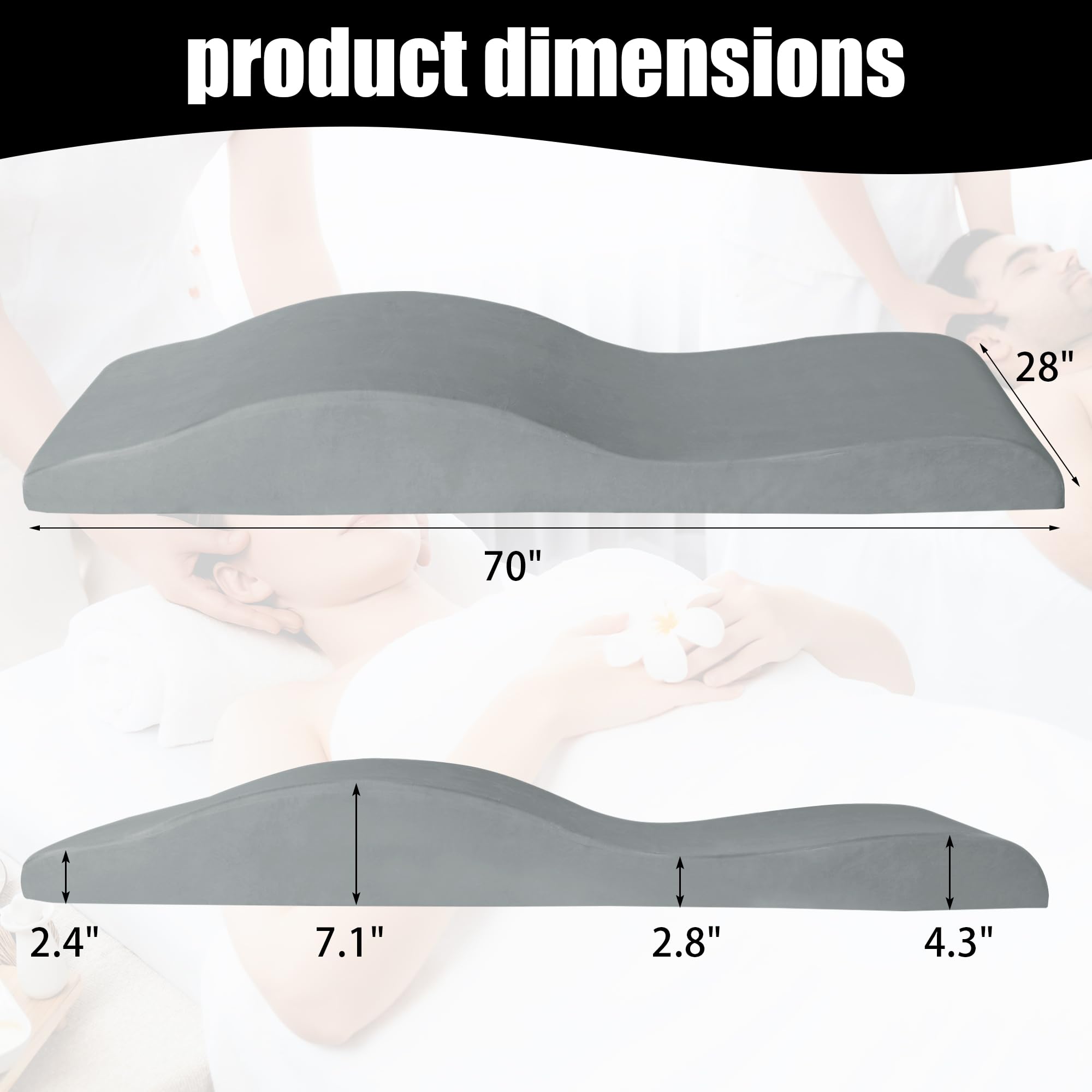 Ergonomic Foam Massage Bed Topper with Removable Velvet Cover - Supportive Non-Slip Mattress Pad for Beauty Salon & Spa - Perfect for Facial, Massage & Waxing Treatments (Grey, Bed Not Included)
