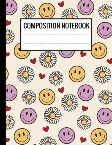 Aesthetic Smiley Face Composition Notebook Wide Ruled - Cute Preppy School Supplies for Teen Girls & College Students | Perfect for Note Taking, Journaling & Back to School Essentials