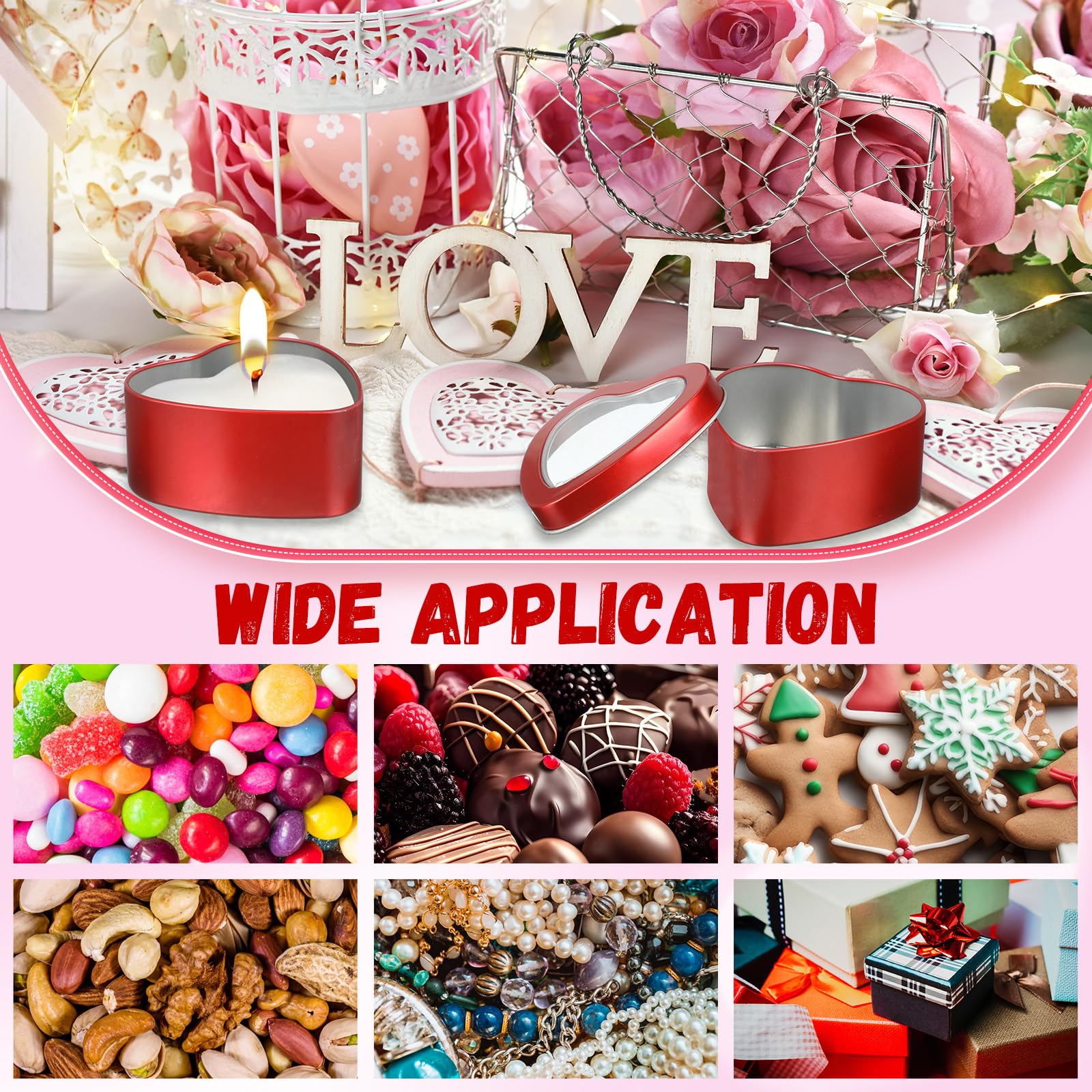 12 Pcs 6.5 oz Heart Shaped Metal Tins with Clear Window Lids - Empty Candle Containers for DIY Candles, Candies, Jewelry & Gift Packaging - Perfect for Mother's Day, Valentine's Day & Romantic Gifts (Red)