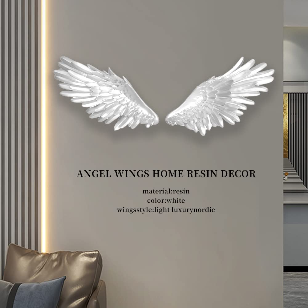 Premium 3D White Angel Wings Wall Art Sculpture - Elegant Home Decor for Living Room, Bedroom, Dining Room & Study - Perfect Gift for Friends & Family - Ideal for Wedding, Nursery & Spiritual Spaces