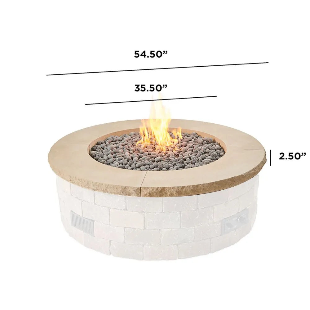 The Outdoor Greatroom Company Bronson Block Round Gas Fire Pit Concrete Top - Durable & Weather-Resistant for Patio, Backyard, and Outdoor Gatherings