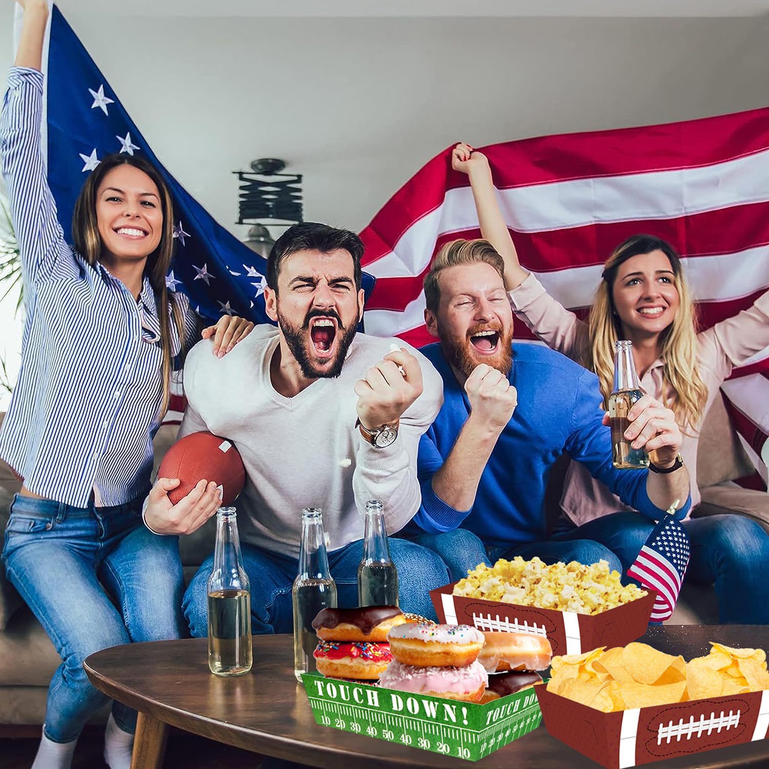 50Pcs Football Party Supplies - Disposable Paper Food Trays & Serving Boats for Football Birthday Party, Super Bowl Decorations - Perfect for Game Day Snacks, Tailgating & Sports Themed Events