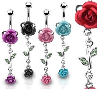 14G Double Gem Flower Rose Belly Button Rings - Set of 5 Elegant Navel Piercing Jewelry for Women | Perfect for Parties, Beach Wear & Body Piercing Fashion