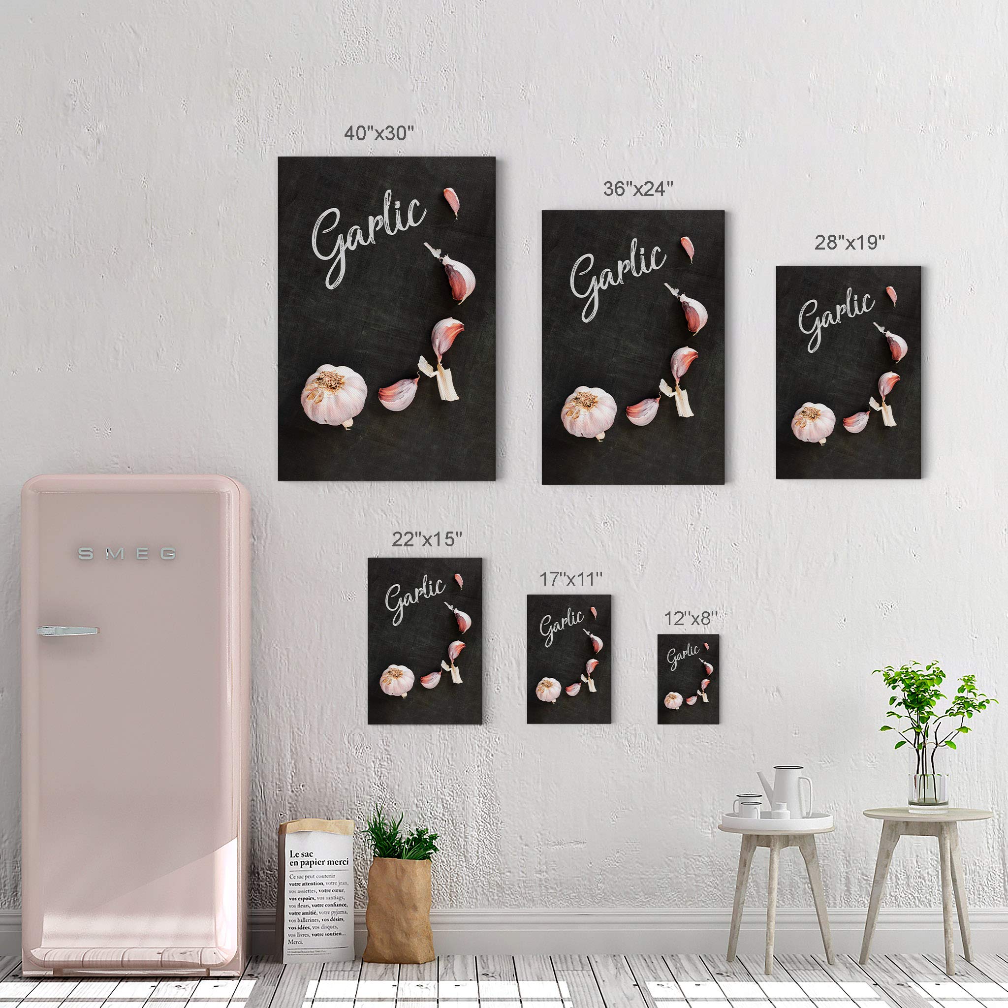 Smile Art Design Garlic Lettering Blackboard Kitchen Canvas Wall Art Print - Modern Farmhouse Decor for Restaurant, Cafe & Dining Room - Housewarming Gift (36x24 Inch) - Perfect for Rustic Kitchens, Coffee Shops & Country Style Home Decor