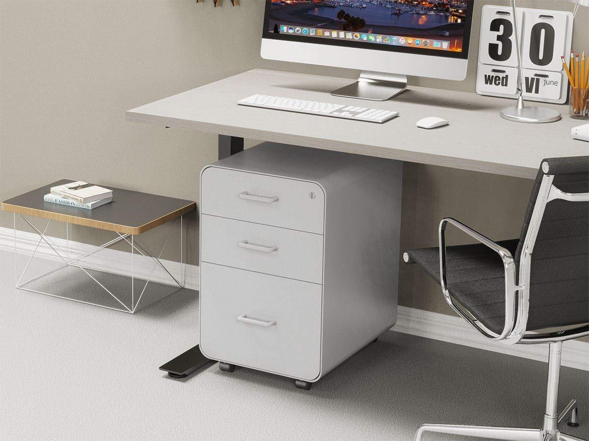 Monoprice 3-Drawer Rolling File Cabinet with Lock - White Office Storage Organizer for Documents & Files | Home & Workspace Organization Solution