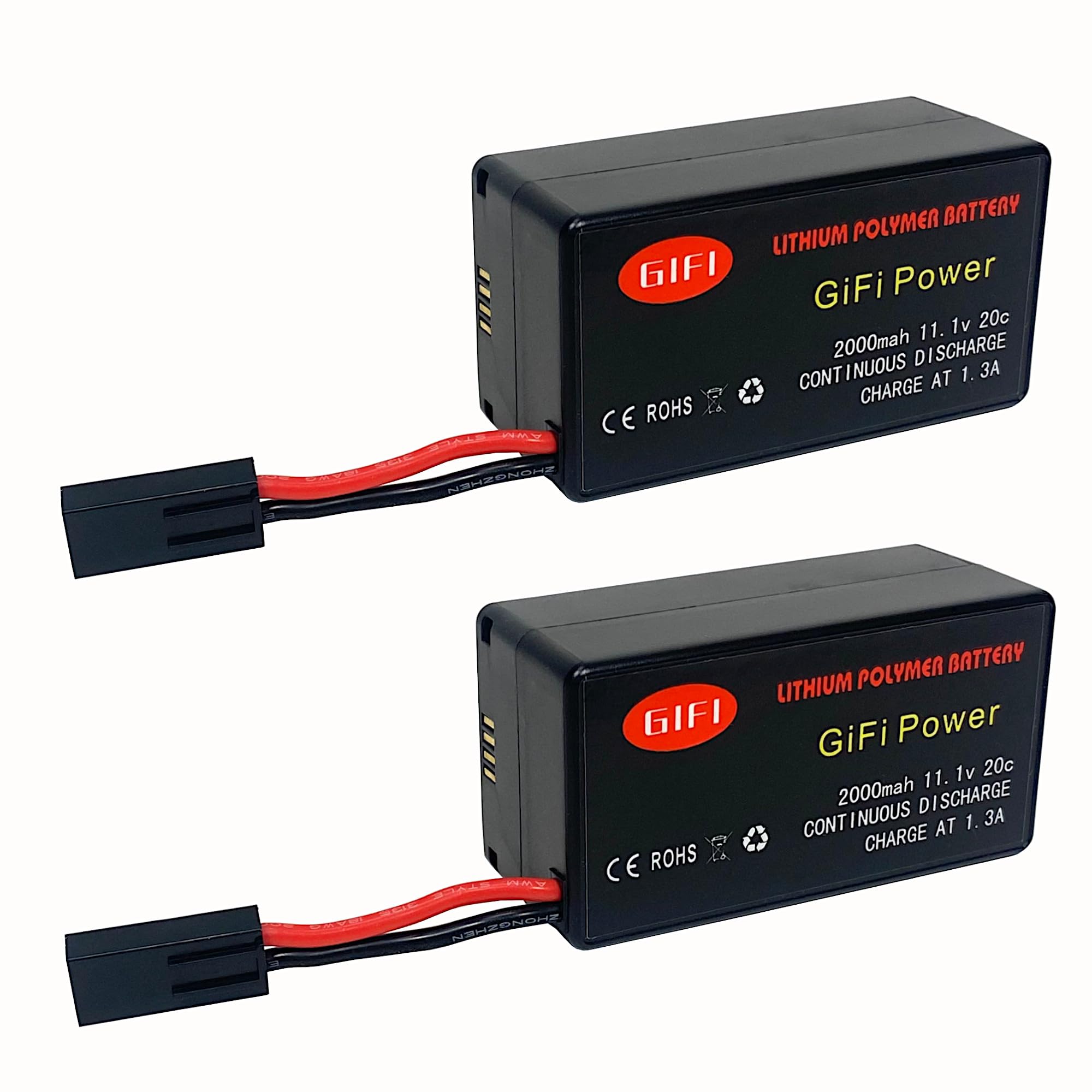 MaximalPower Gifi 2000mAh LiPo Battery & Charger Set for Parrot AR.Drone 2.0 & 1.0 Quadcopter - 2 Pack High Capacity Replacement Batteries for Extended Flight Time - Perfect for Aerial Photography, Drone Racing and Outdoor Adventures