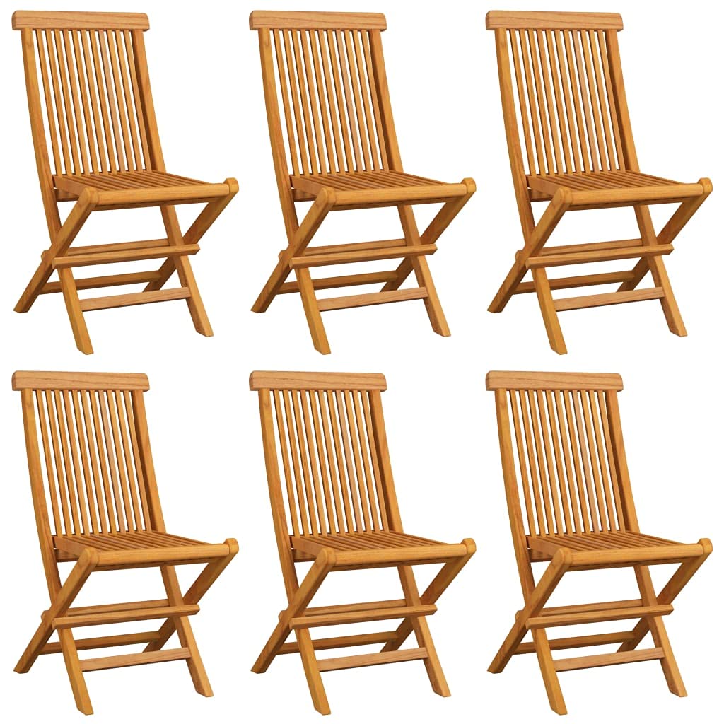 CHARMMA 6-Piece Teak Wood Patio Chairs Set with Blue Cushions - Outdoor Dining, Poolside Lounging & Garden Furniture for Backyard Relaxation
