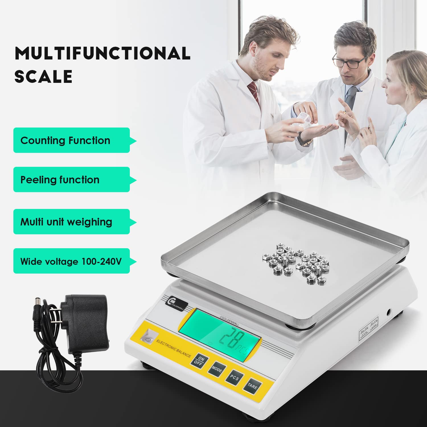 CGOLDENWALL 5000g x 0.1g Digital Precision Electronic Balance Scale - Laboratory, Industrial & Jewelry Weighing with Multi-Units (g/ct/lb/oz/DWT/tl) - Perfect for Lab Experiments, Gold Weighing & Small Business Packaging