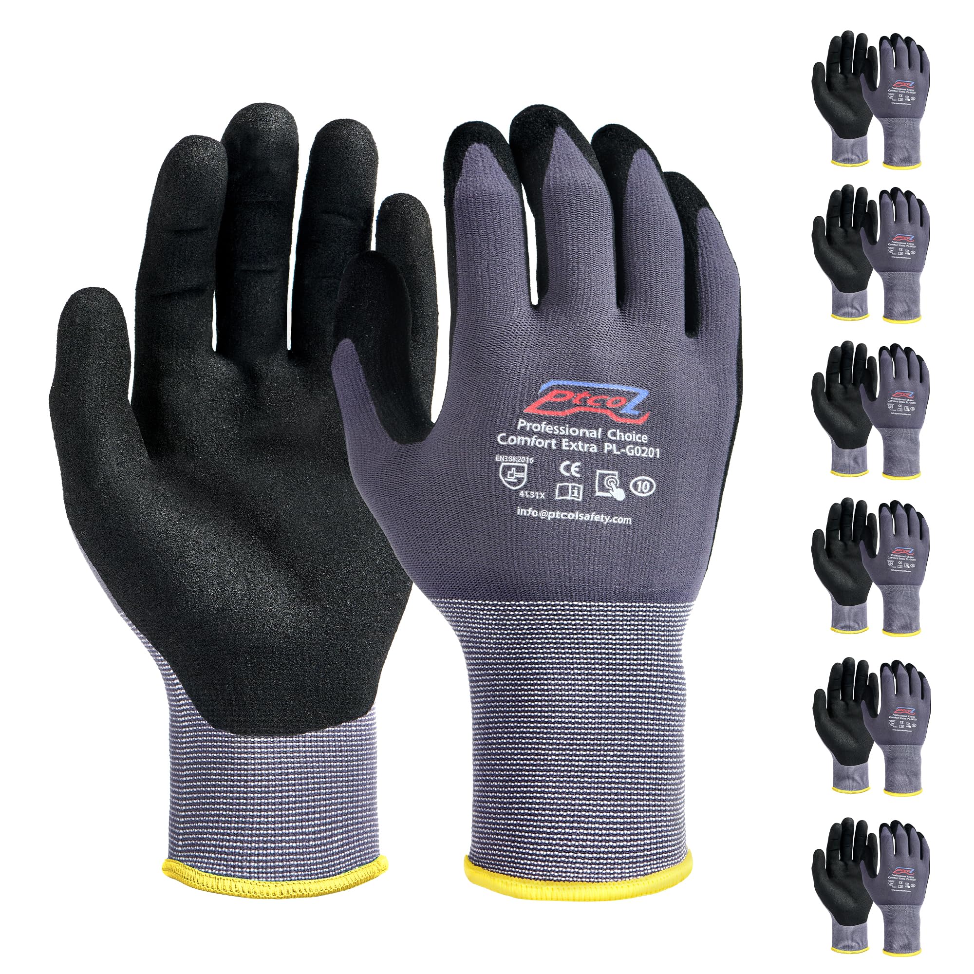 Nitrile Coated Safety Work Gloves - 6 Pairs, Touchscreen for Warehouse & Construction