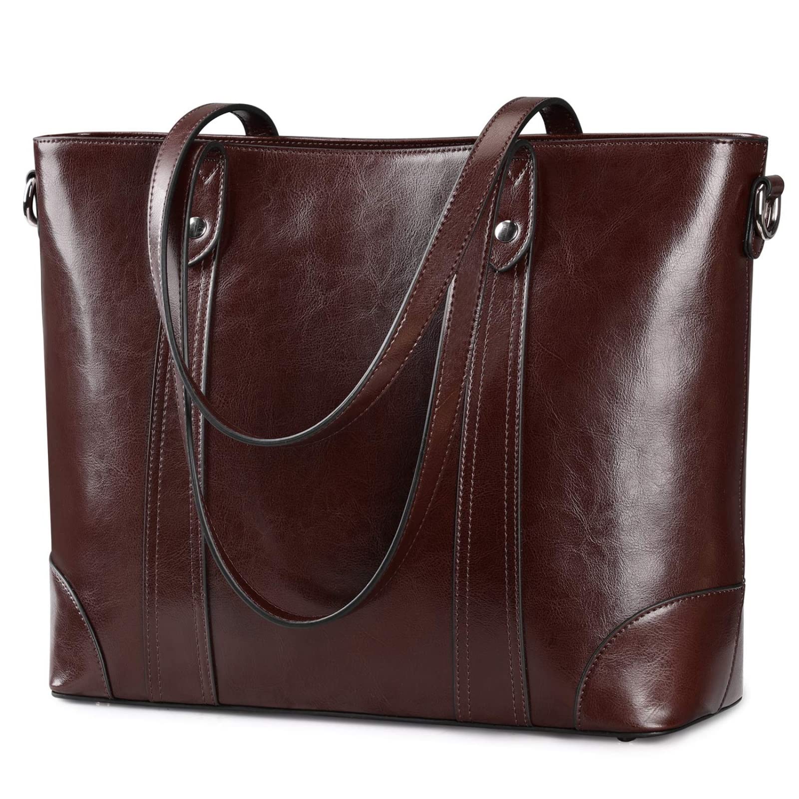 BONOCO 15.6 Inch Genuine Leather Laptop Bag for Women - Stylish Work Tote with Padded Compartment, Shoulder Bag & Business Briefcase (Coffee Brown) - Perfect for Office, Travel & Daily Commute