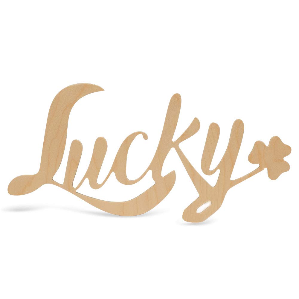St. Patrick's Day Decorations - 18 Inch Lucky Sign with Wooden Shamrock, Pack of 12 - Wooden Words Wall Art for Home, Office & Party Decor by Woodpeckers