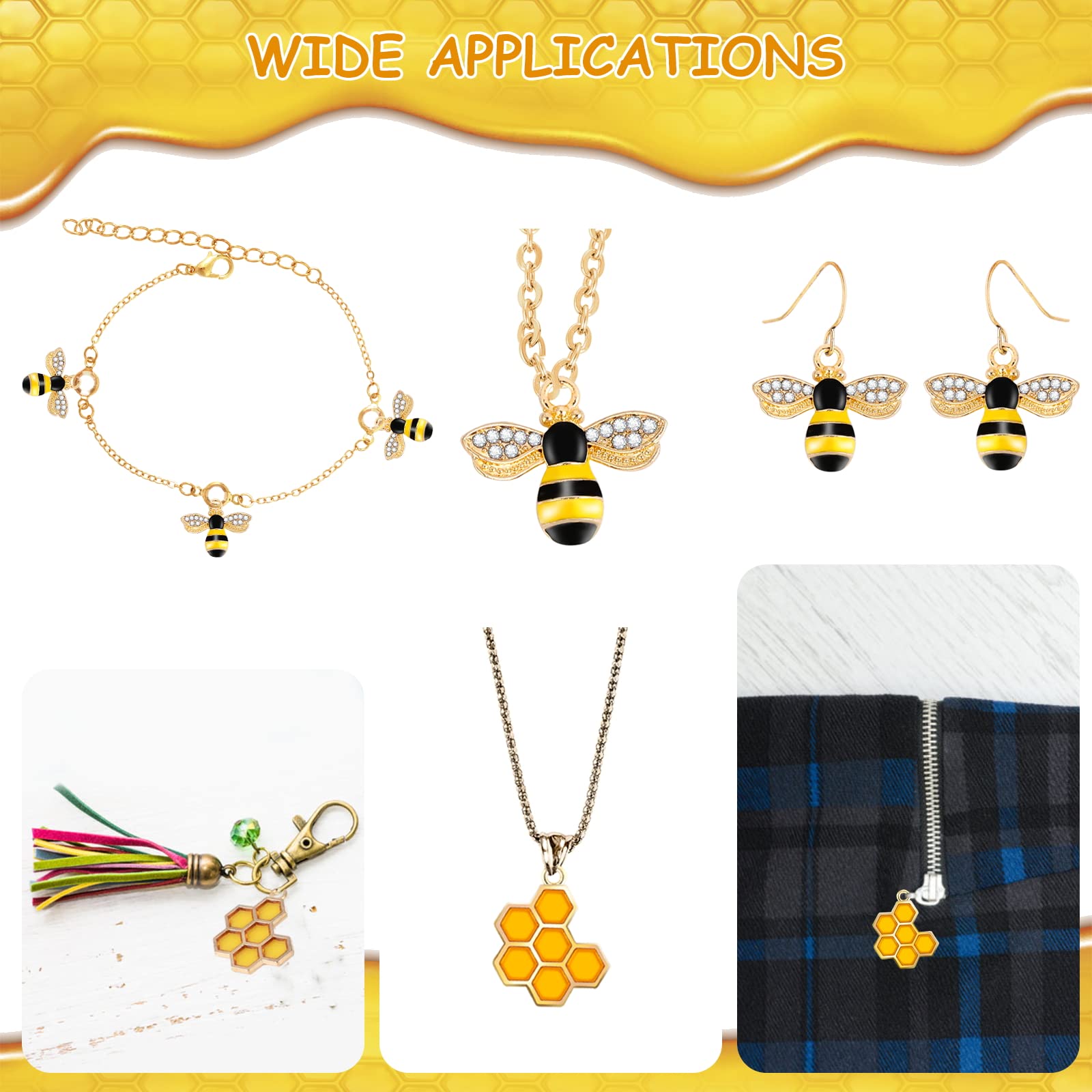 24Pcs Bee Charms - Alloy Enamel Honeycomb Pendants with Rhinestones for DIY Jewelry Making, Earrings & Keychains (12 Bees + 12 Honeycombs) - Perfect for Crafting, Gifts & Boho Style Accessories
