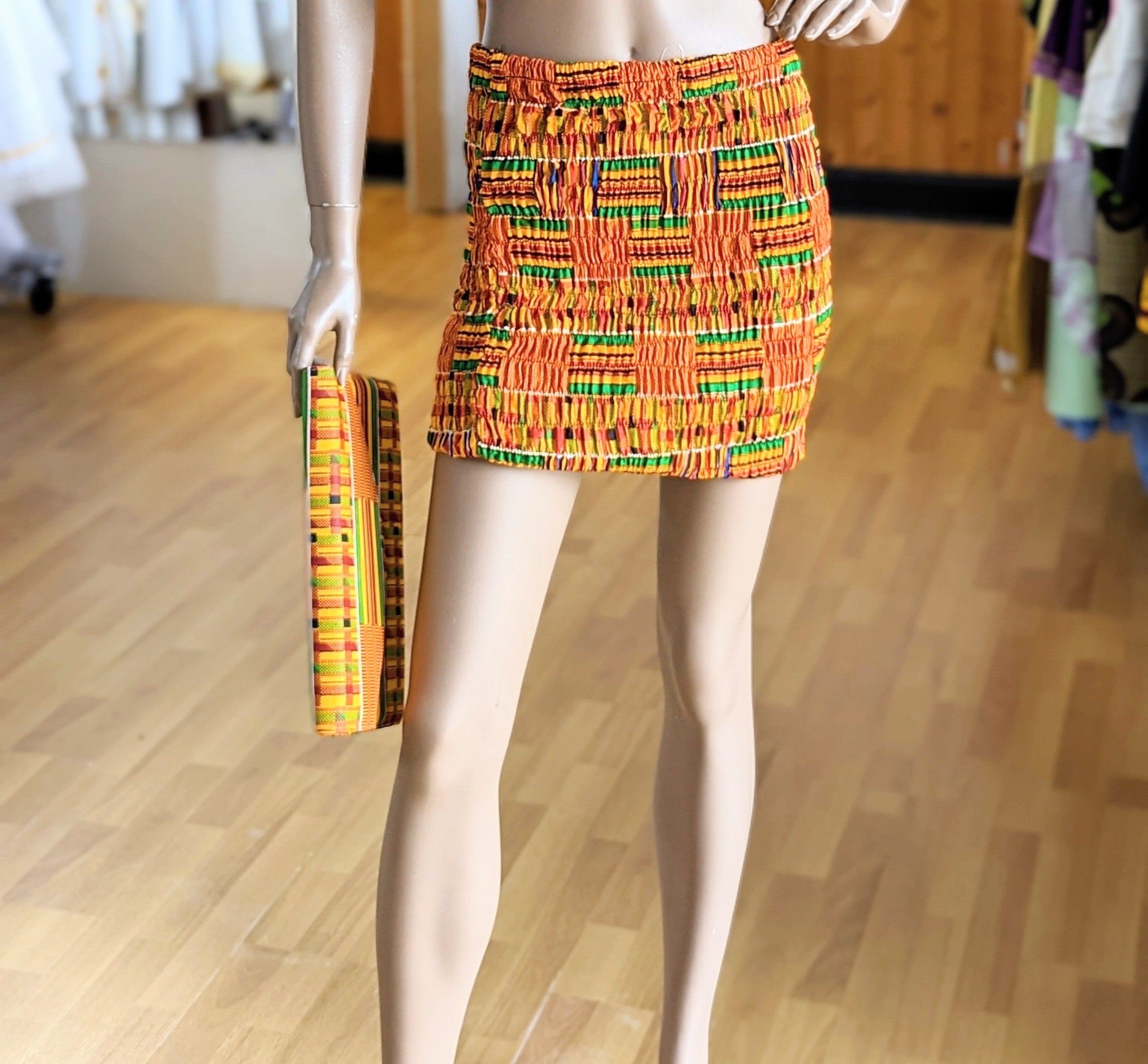 Stylish Agyemang Smocked Kente African Print Fitted Pencil Skirt DP3227SPS - Perfect for Office Wear, Cultural Events & Special Occasions