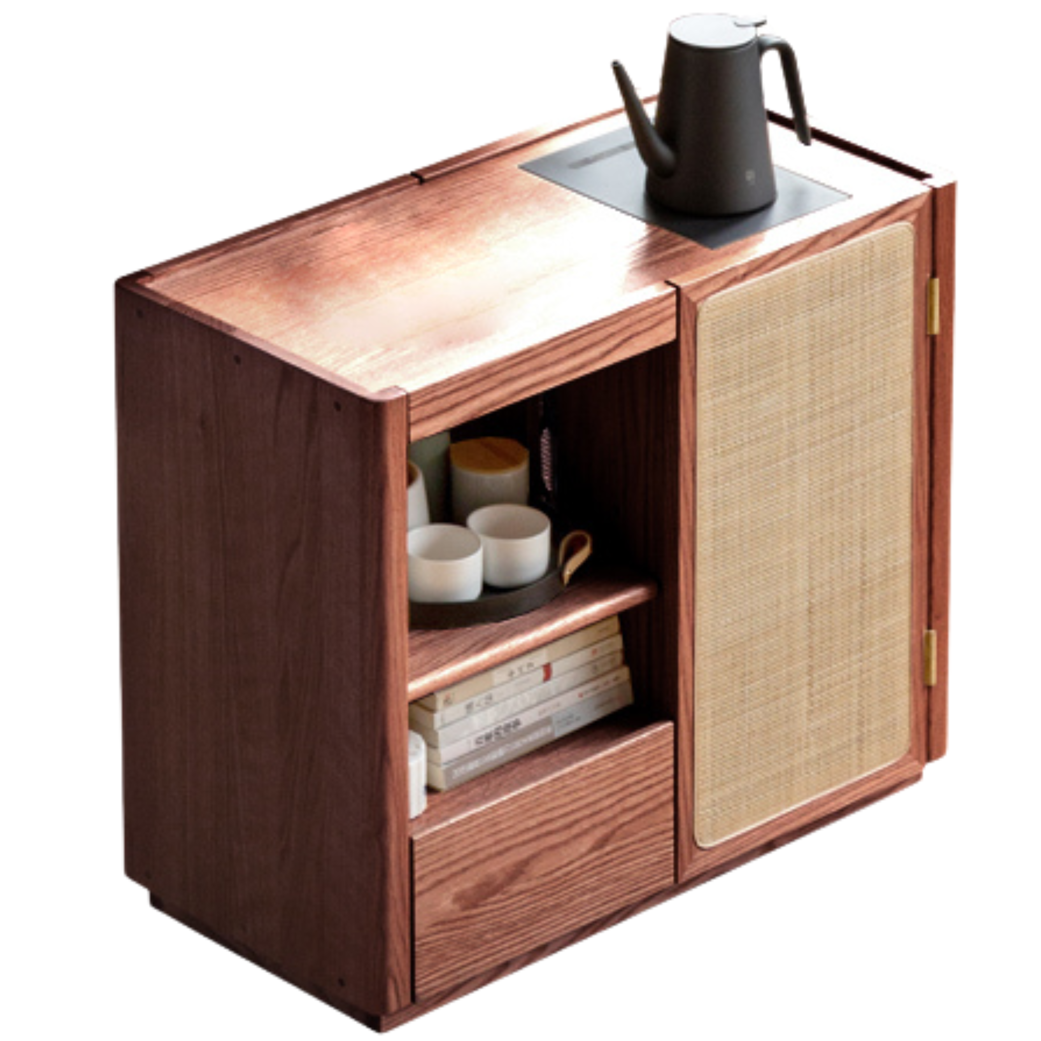 Solid Oak and Ash Wood Tea Maker Mobile Side Cabinet - Portable Side Table for Living Room, Bedroom, or Office