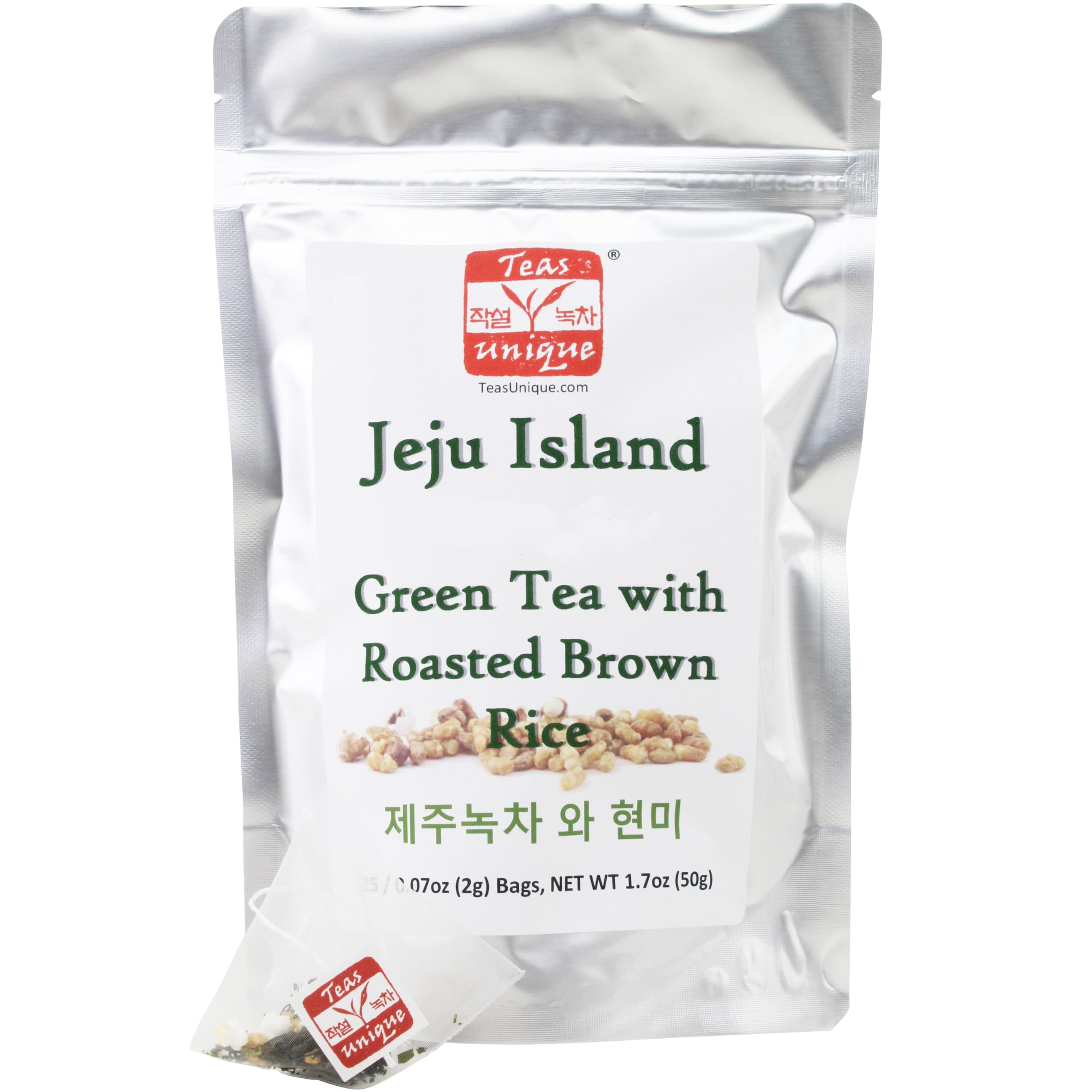 Premium Korean Jeju Island Green Tea with Roasted Brown Rice - 25 Tea Bags (50g) | Organic Loose Leaf Herbal Tea for Relaxation, Detox & Weight Loss | Perfect for Morning Boost, Afternoon Relaxation & Evening Unwind