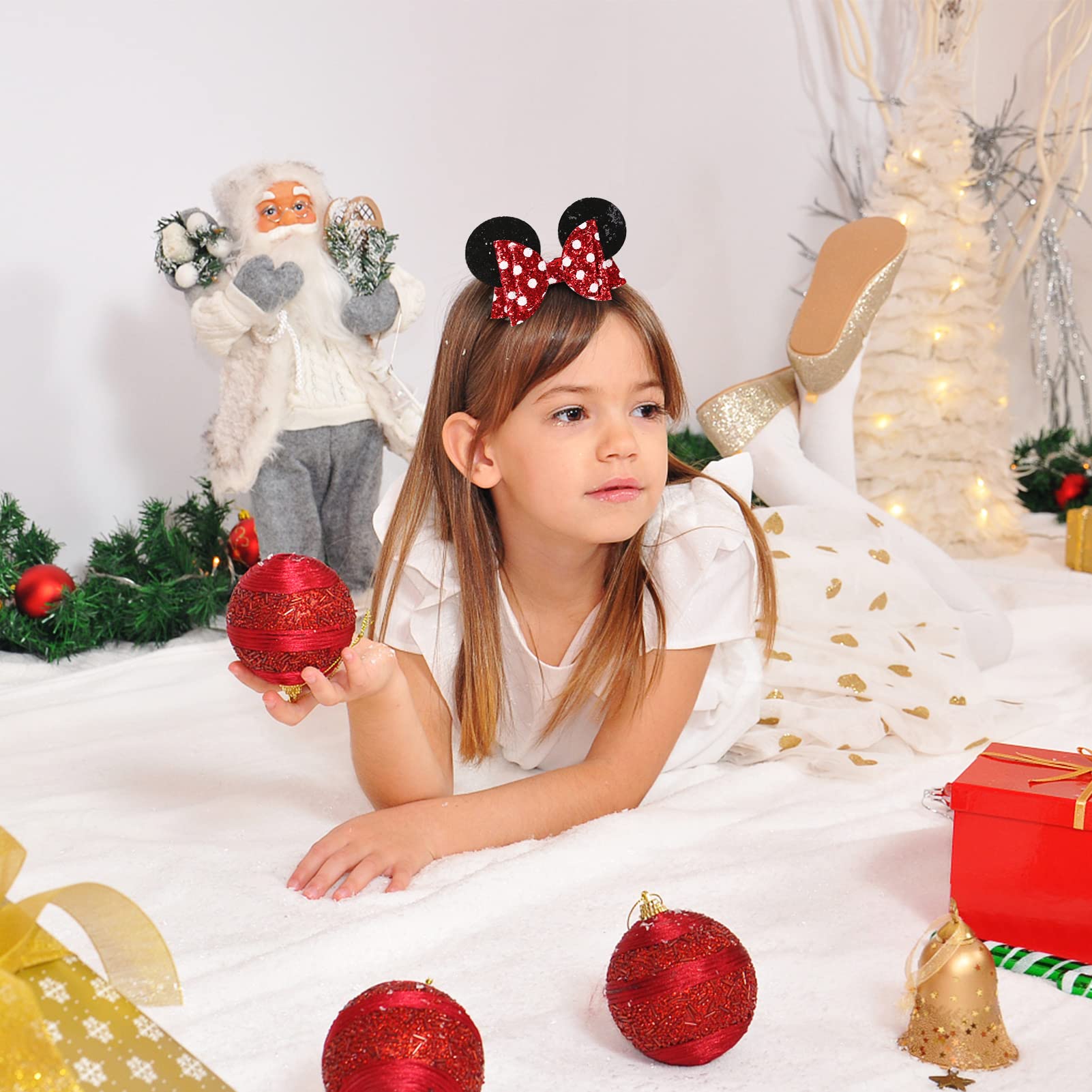 Disney-Inspired Mouse Ears Hair Bow Clips | Polka Dot Barrettes for Girls | Glitter Costume Accessories | Perfect for Birthday Parties, Halloween & Cosplay