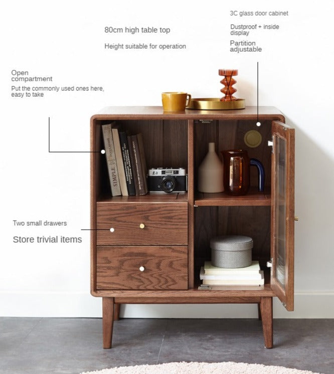 Solid Oak Wood Side Cabinet - Rustic Storage Cabinet for Living Room, Bedroom & Entryway - Perfect for Organizing Books, Decor & Essentials