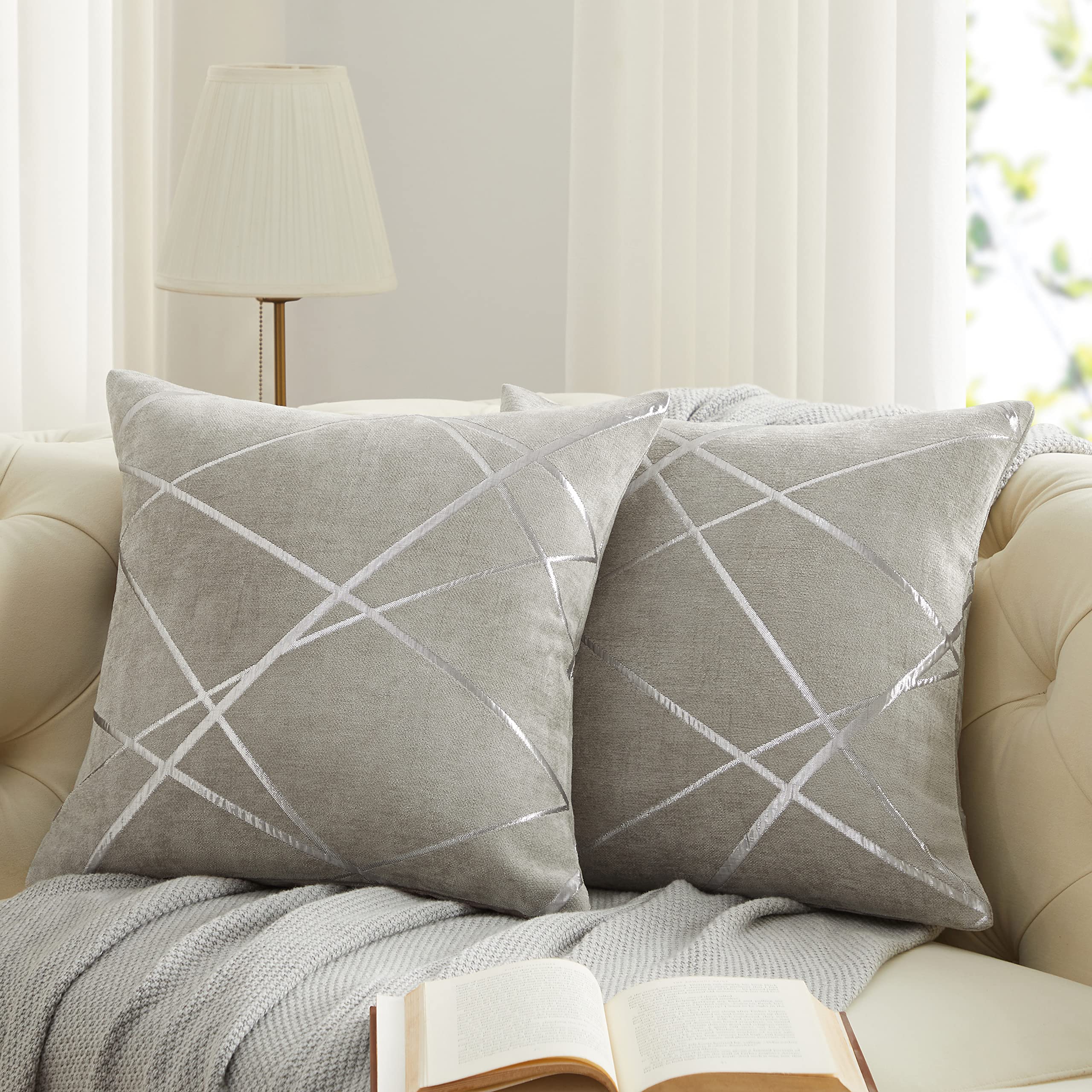 GIGIZAZA 22x22 Inch Decorative Couch Pillow Covers Set of 2 - Luxury Square Grey Sofa Thick Cushion Covers for Living Room, Bedroom & Home Decor