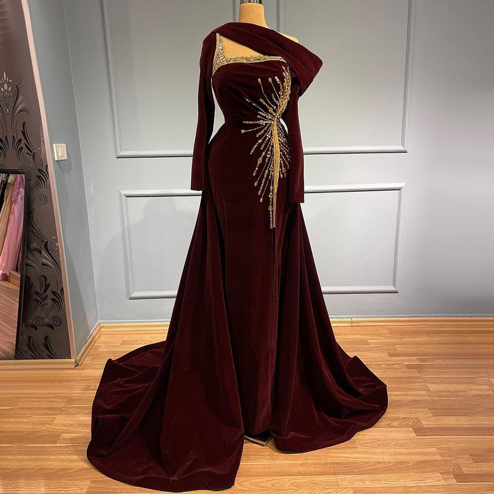 Elegant Red Velvet Mermaid Evening Gown for Women - Serene Hill Luxury Party Dress 2025 | Perfect for Prom, Gala, and Formal Events - LA71517