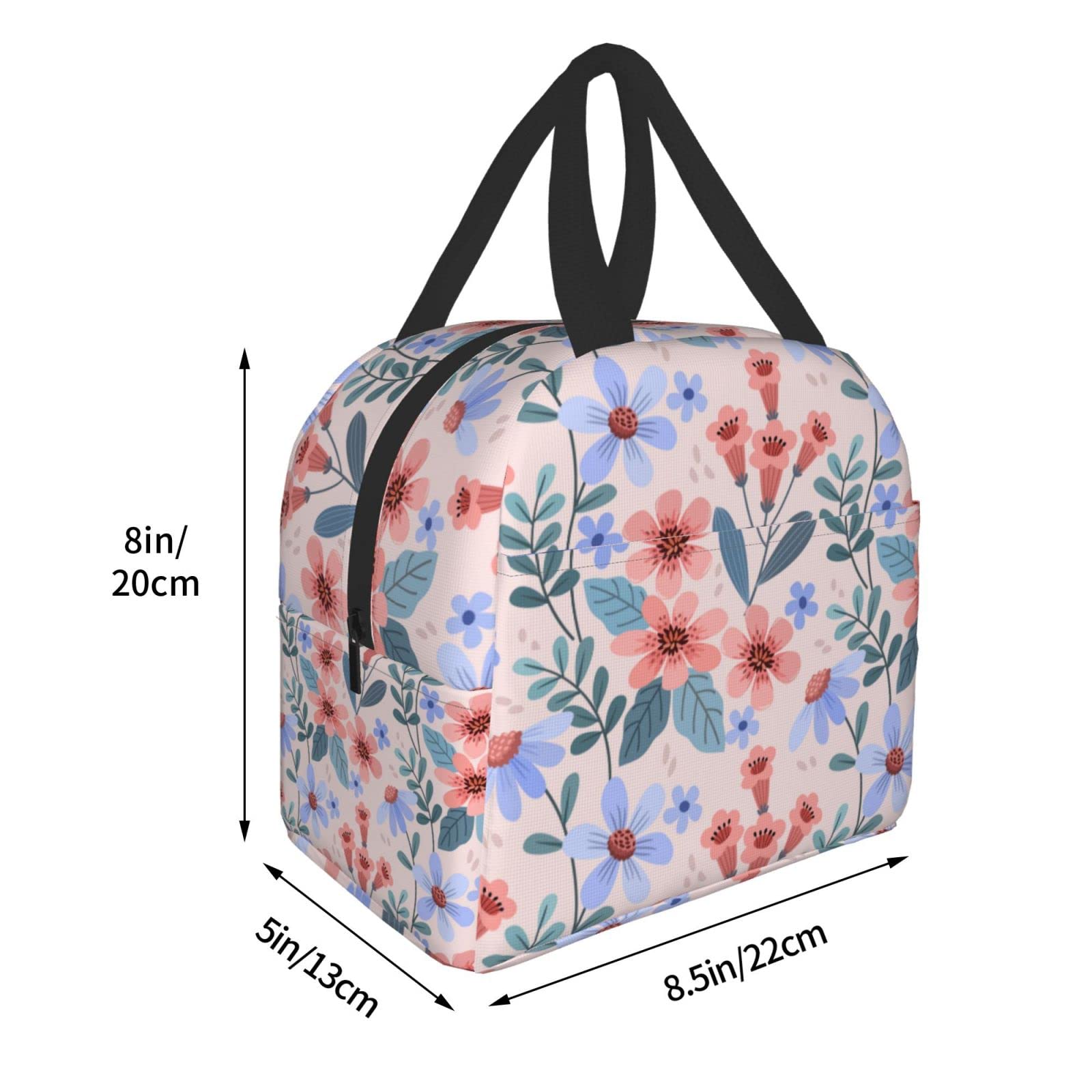 Pink Floral Insulated Lunch Box - Reusable & Portable Meal Container for Men & Women - Perfect for Work, Travel, Picnic & Outdoor Activities