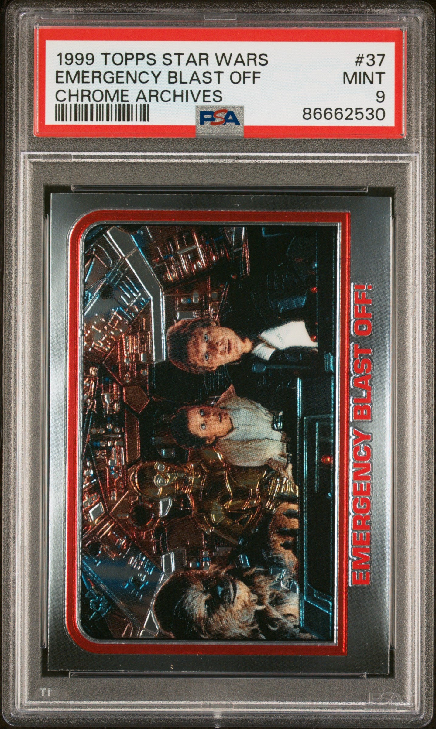 1999 Topps Chrome Star Wars Chrome Archives Emergency Blast Off #37 PSA 9 Mint Condition - Rare Collectible Trading Card for Display & Investment