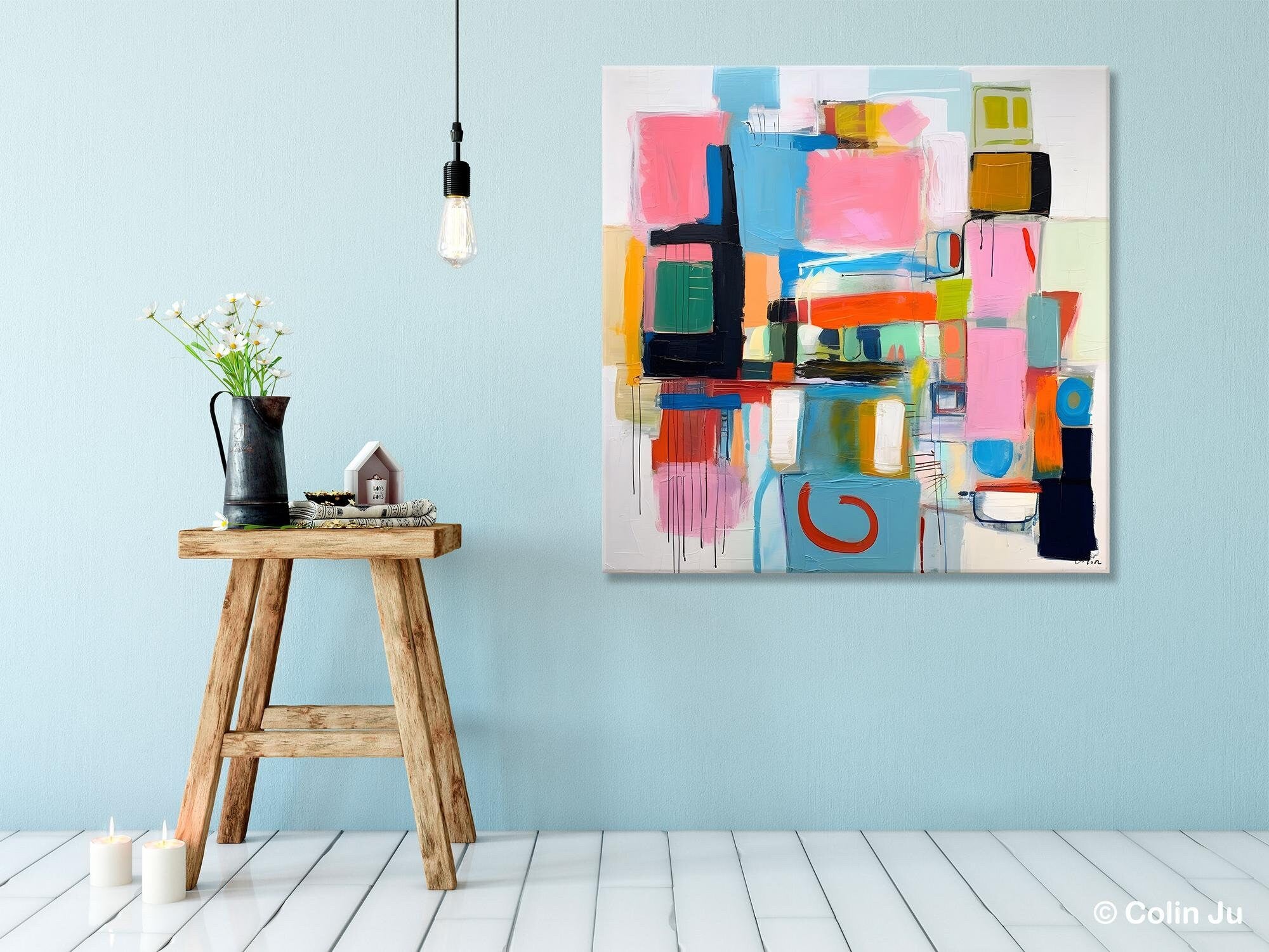 Contemporary Canvas Art - Original Modern Wall Decor - Large Abstract Acrylic Painting for Dining Room & Living Room - Handmade Home Artwork for Interior Design