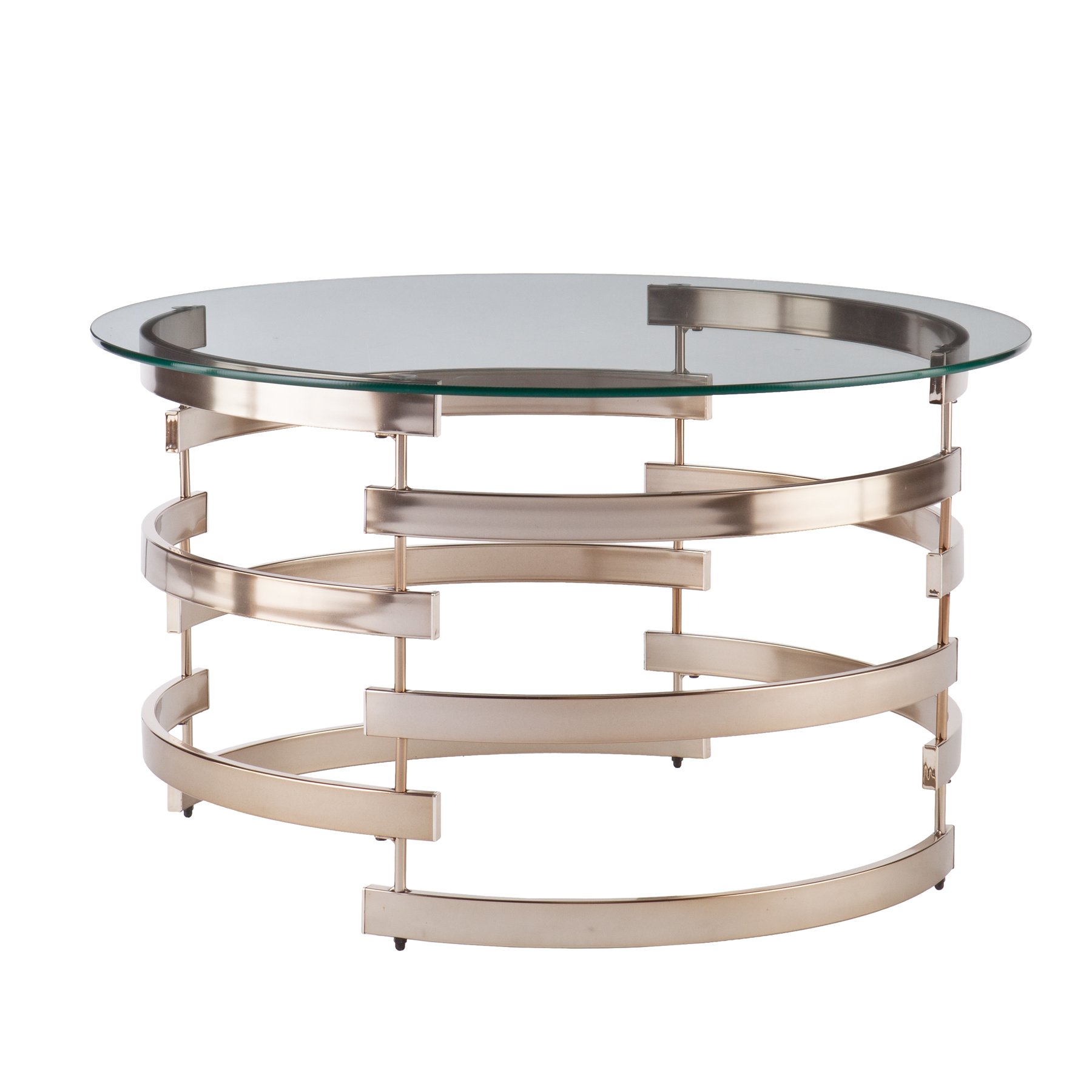 SEI Furniture Belmar Modern Round Glass Top Coffee Table - 32 Inch Diameter, 18.5 Inch Height, Champagne Gold Finish - Perfect for Living Room, Lounge, Office Waiting Area